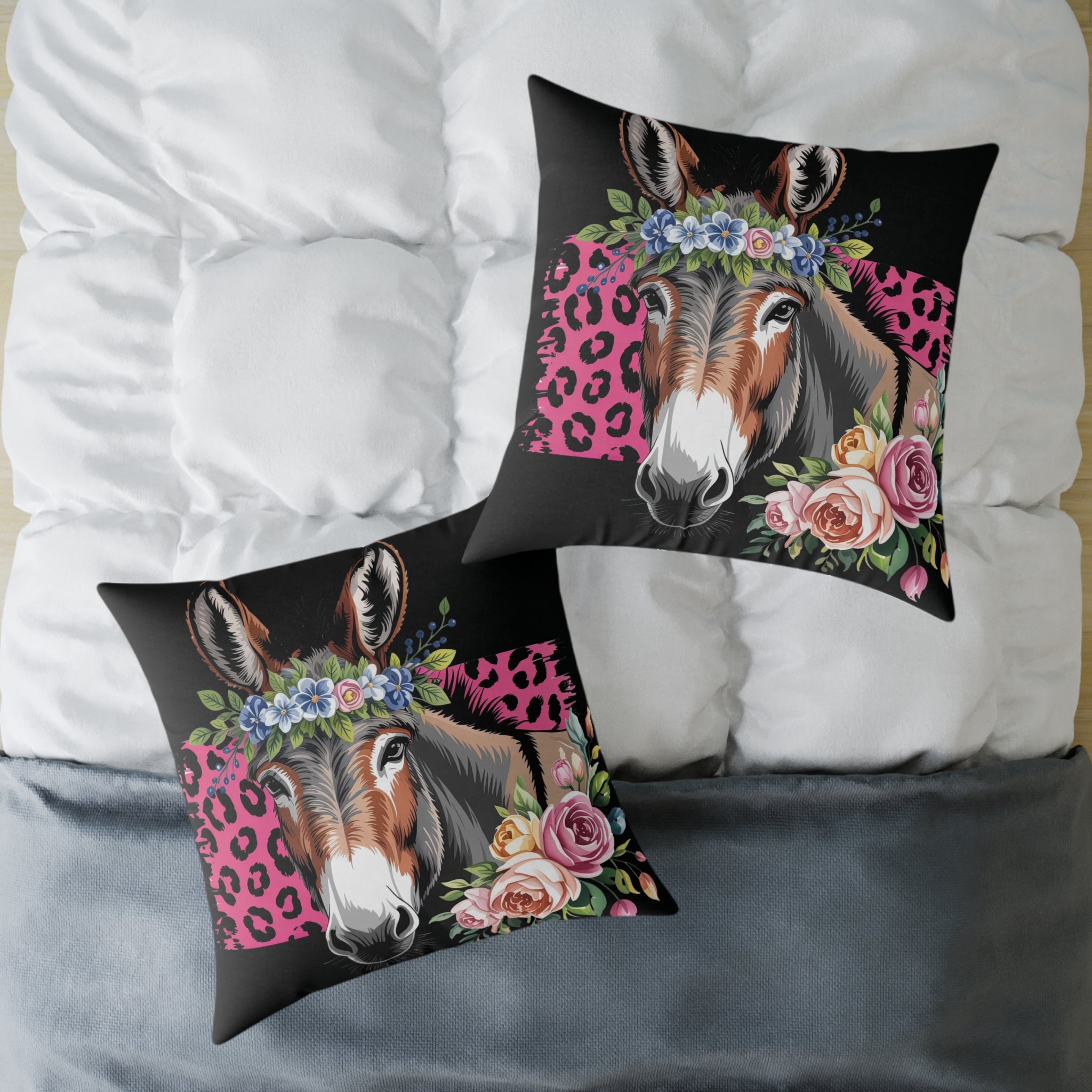 Floral Donkey Throw Pillow | Farmhouse Donkey Accent Pillow | Pink Western Animal Decor Cushion | Rustic Country Home Decor | Gumpert Homestead