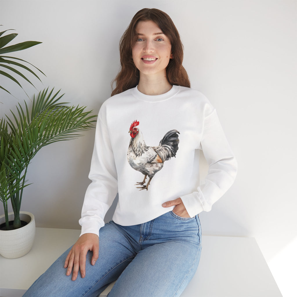 Light Sussex Rooster Sweatshirt – Farmhouse Chicken Crewneck, Heritage Sussex Rooster Pullover, Homestead Apparel