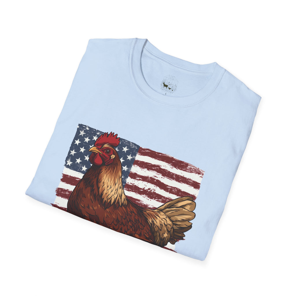 American Flag Chickens T-Shirt – American Flag Hen Shirt, Farm Life Tee, 4th of July Chicken Shirt, Backyard Chicken Keeper Gift, Homestead Farm Apparel