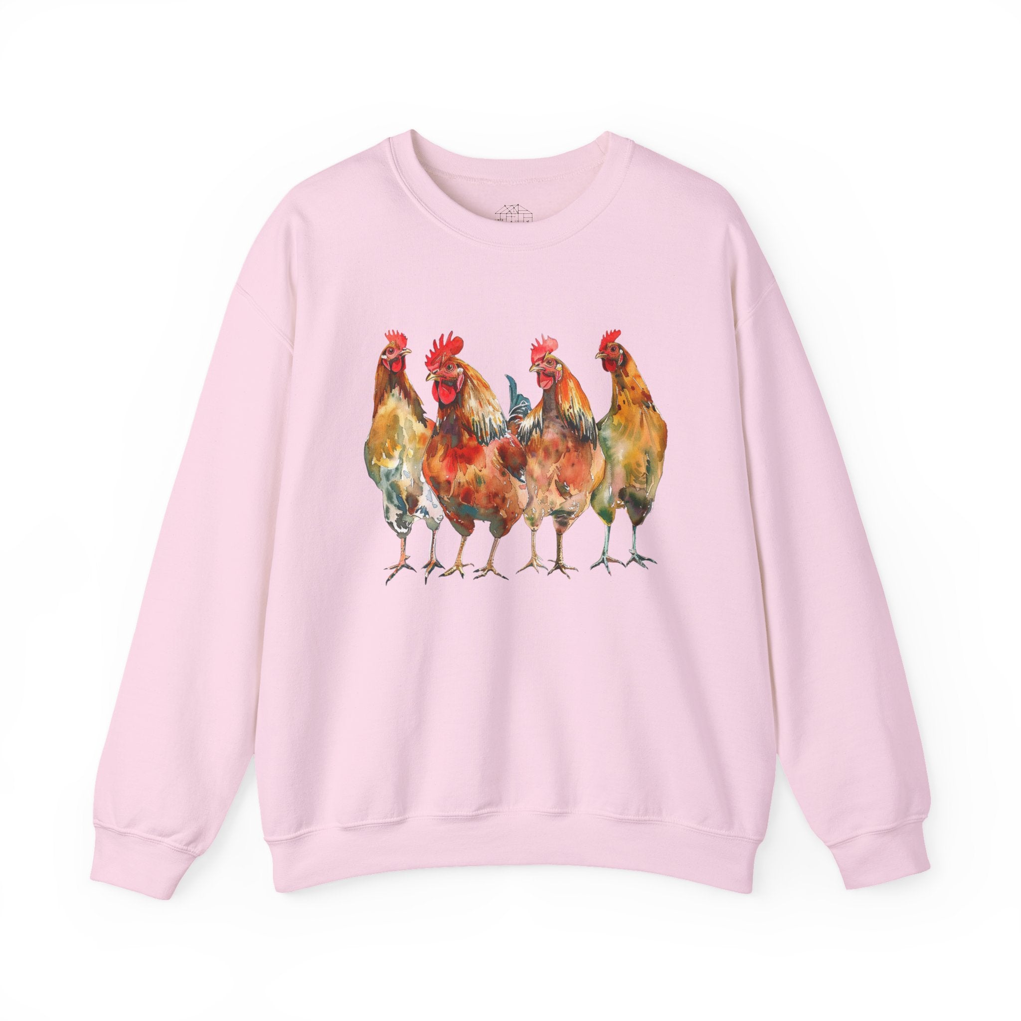 Chicken Flock Sweatshirt – Farmhouse Hen Lineup Crewneck, Cozy Homestead Chicken Mom Pullover, Unisex Gildan 18000