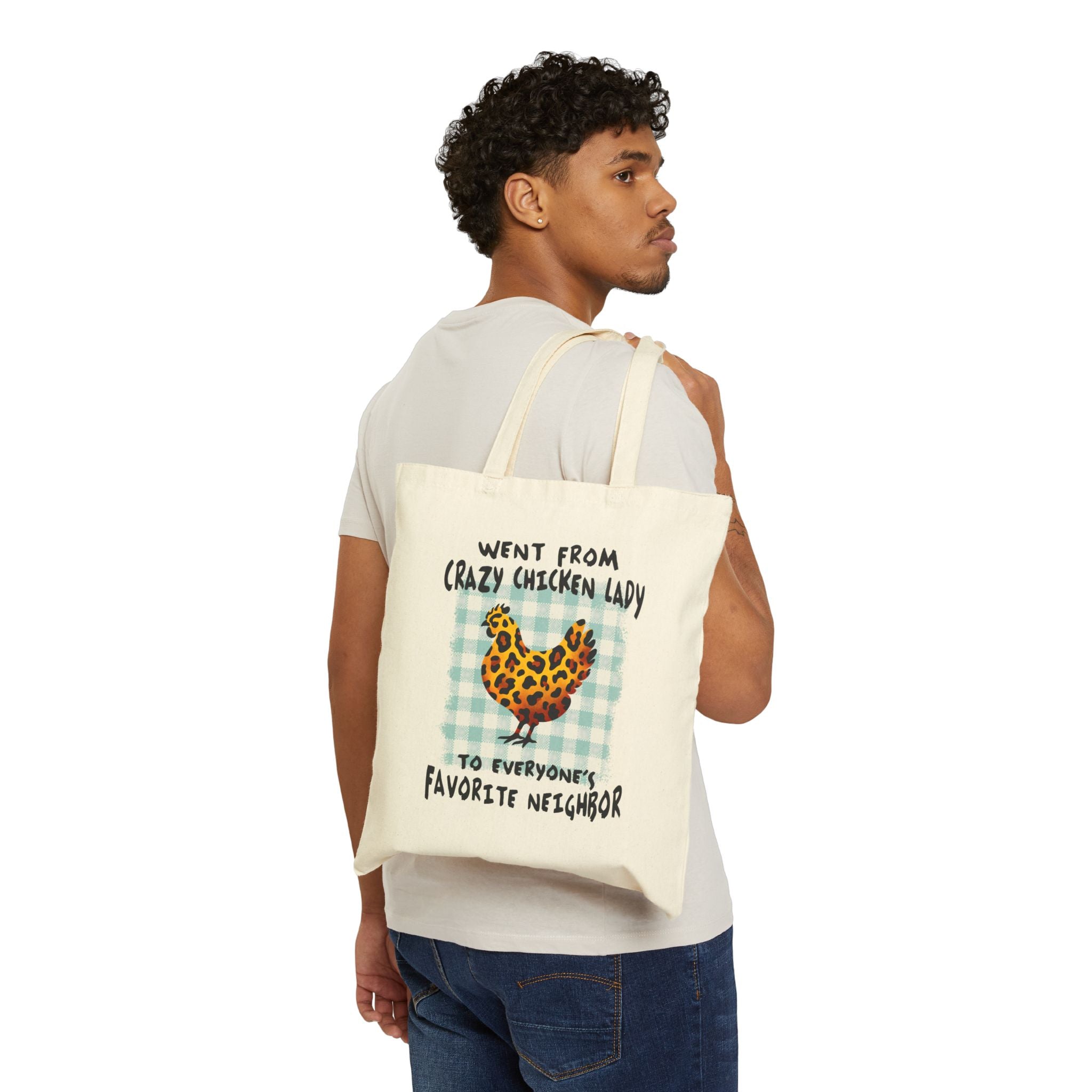 Went From Crazy Chicken Lady Canvas Tote Bag – Funny Chicken Mom Market Bag, Farmhouse Homestead Reusable Tote