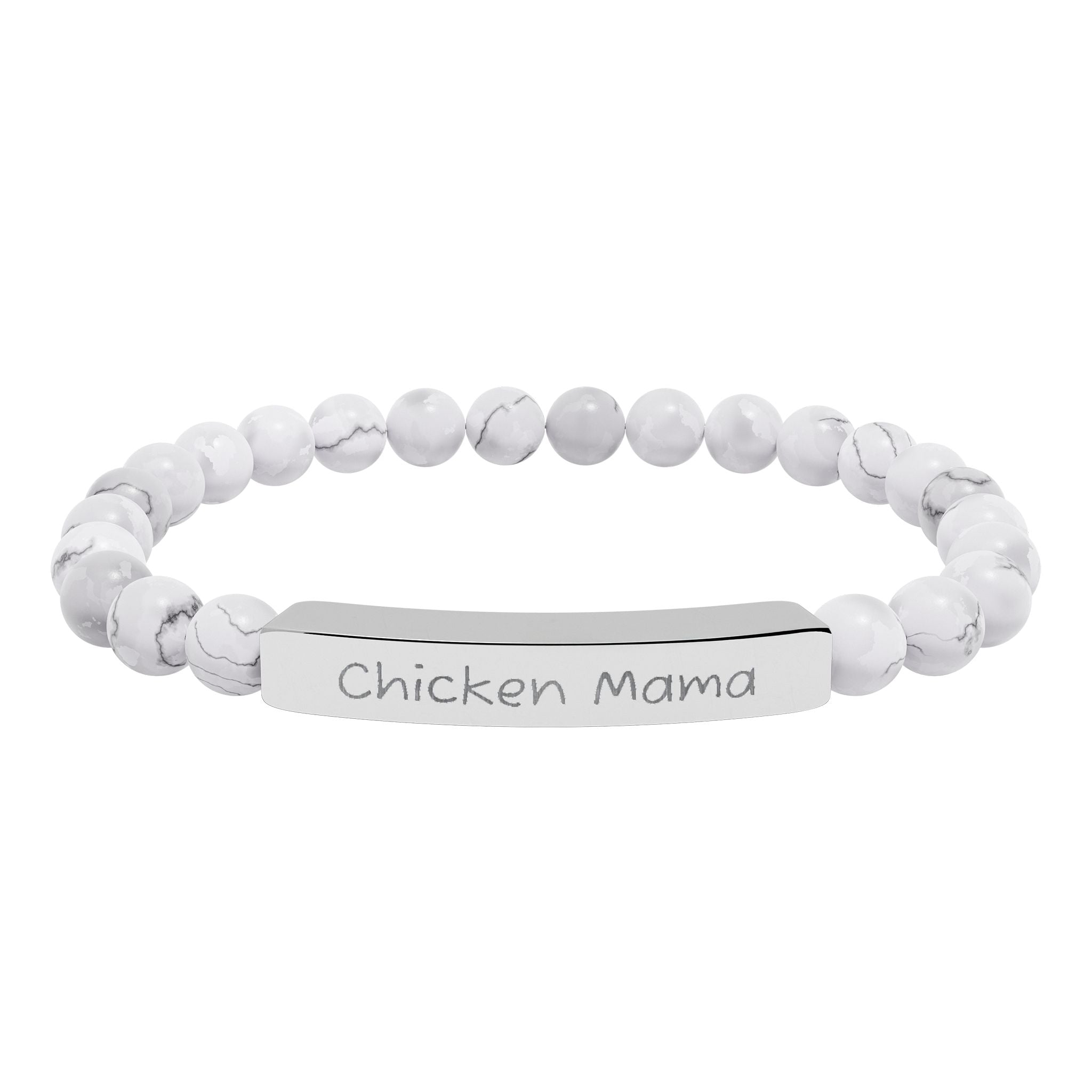 Chicken Mama Natural Stone Stretch Bracelet – Engraved Farm Mom Jewelry, Chicken Lover Gift, Rustic Homestead Bracelet
