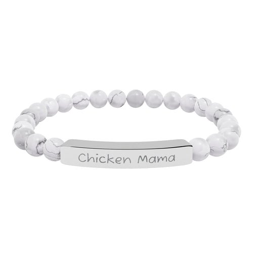 Chicken Mama Natural Stone Stretch Bracelet – Engraved Farm Mom Jewelry, Chicken Lover Gift, Rustic Homestead Bracelet