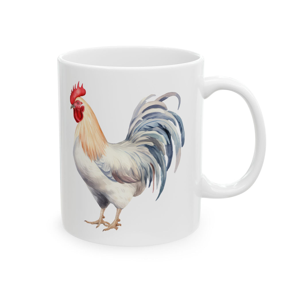 White Leghorn Rooster Ceramic Mug – Farm Homestead Coffee Cup, Backyard Chicken Lover Gift (11oz, 15oz)