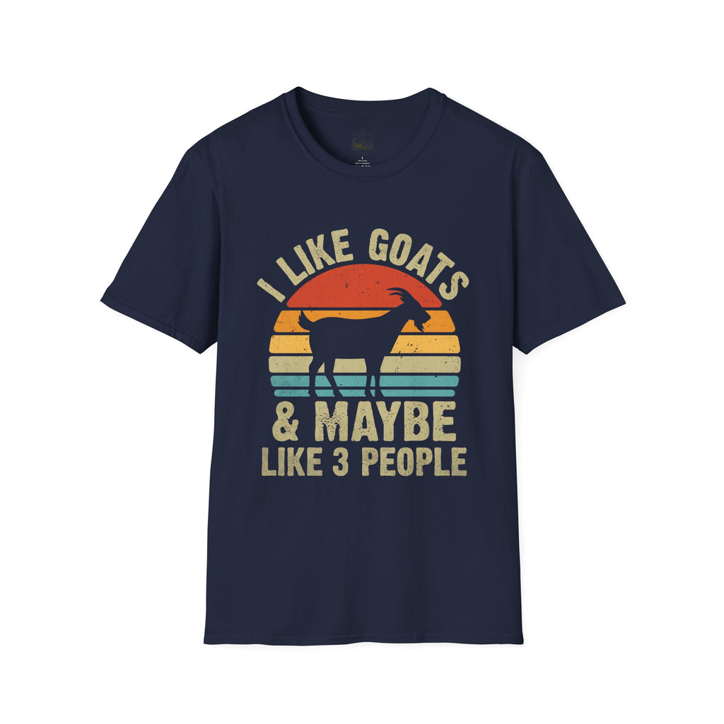 “I Like Goats & Maybe Like 3 People” Vintage Goat Lover Unisex Softstyle T-Shirt | Funny Farm Life Tee