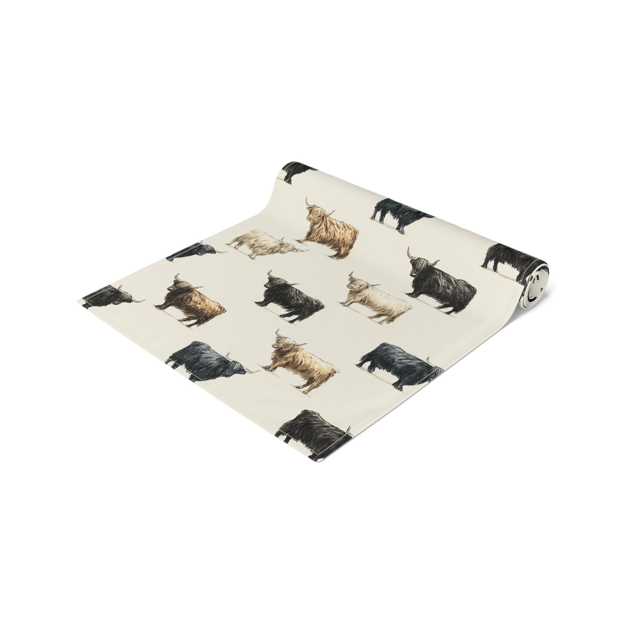 Highland Cow Farmhouse Table Runner | Rustic Farm Cattle Kitchen Decor | Country Cottagecore Dining Table Linen | Homestead Cow Table Decor