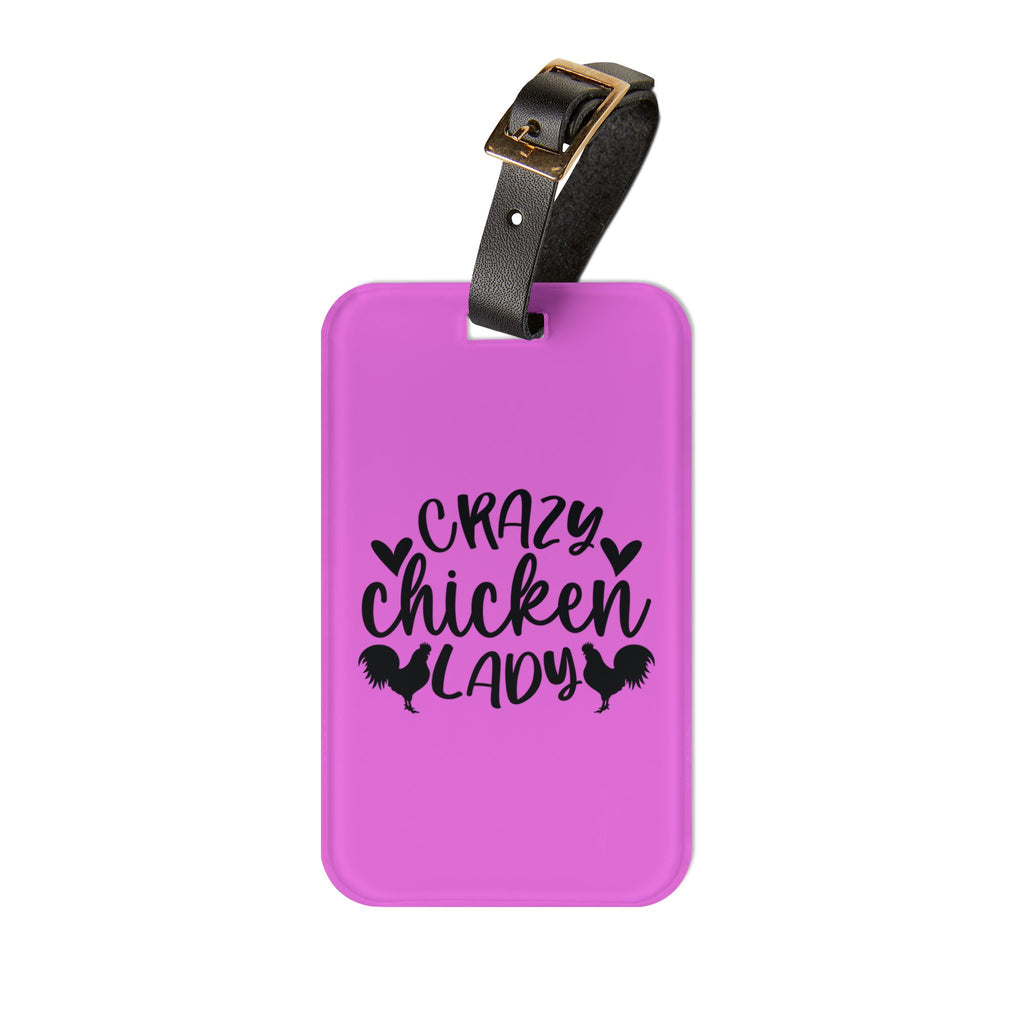 Pink Crazy Chicken Lady Luggage Tag | Funny Chicken Travel Tag | Farm Girl Suitcase Identifier | Chicken Lover Travel Accessory | Gumpert Homestead