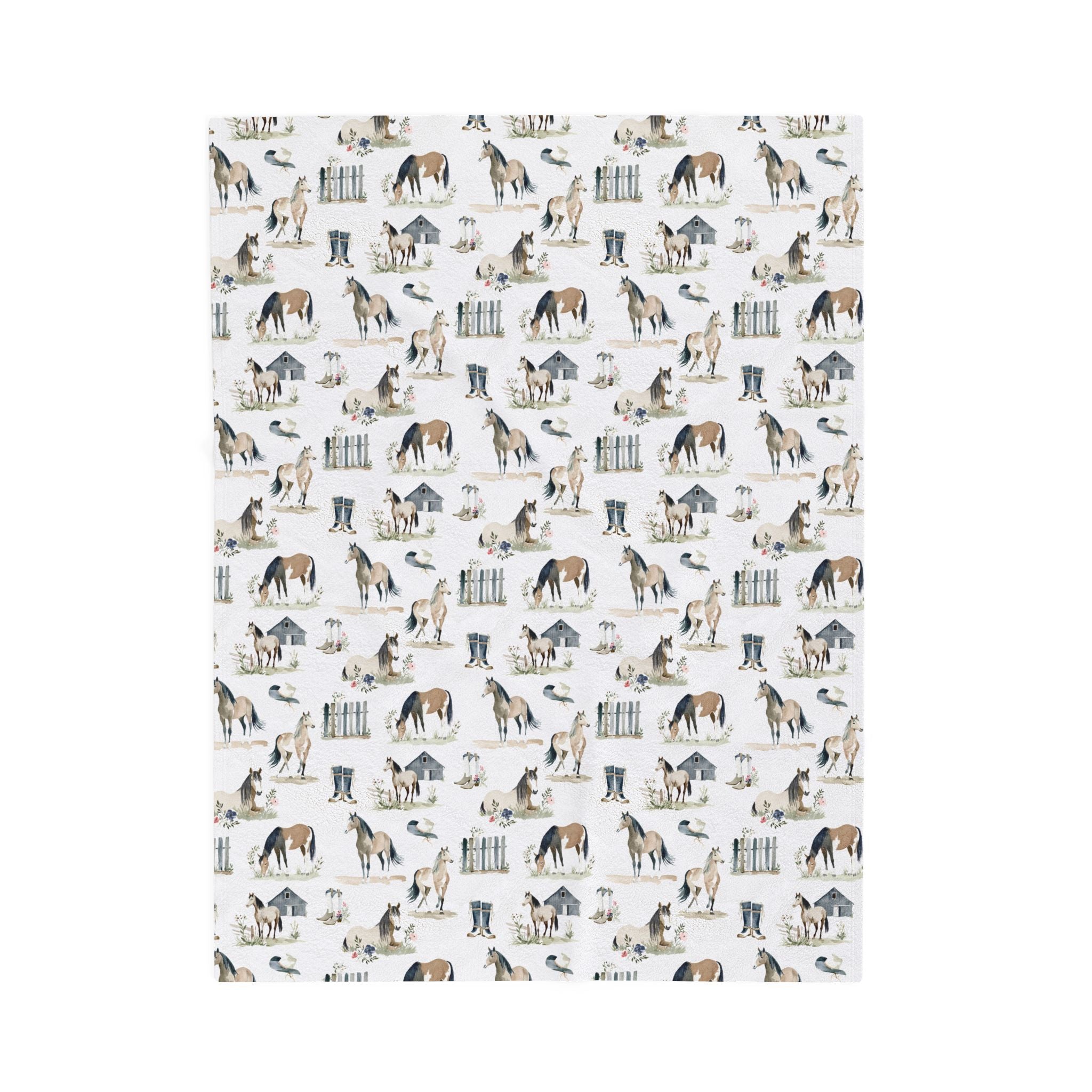 Western Farm Animal Plush Blanket | Horse & Homestead Print Throw Blanket | Cottagecore Farmhouse Decor | Cozy Rustic Animal Lover Blanket | Gumpert Homestead