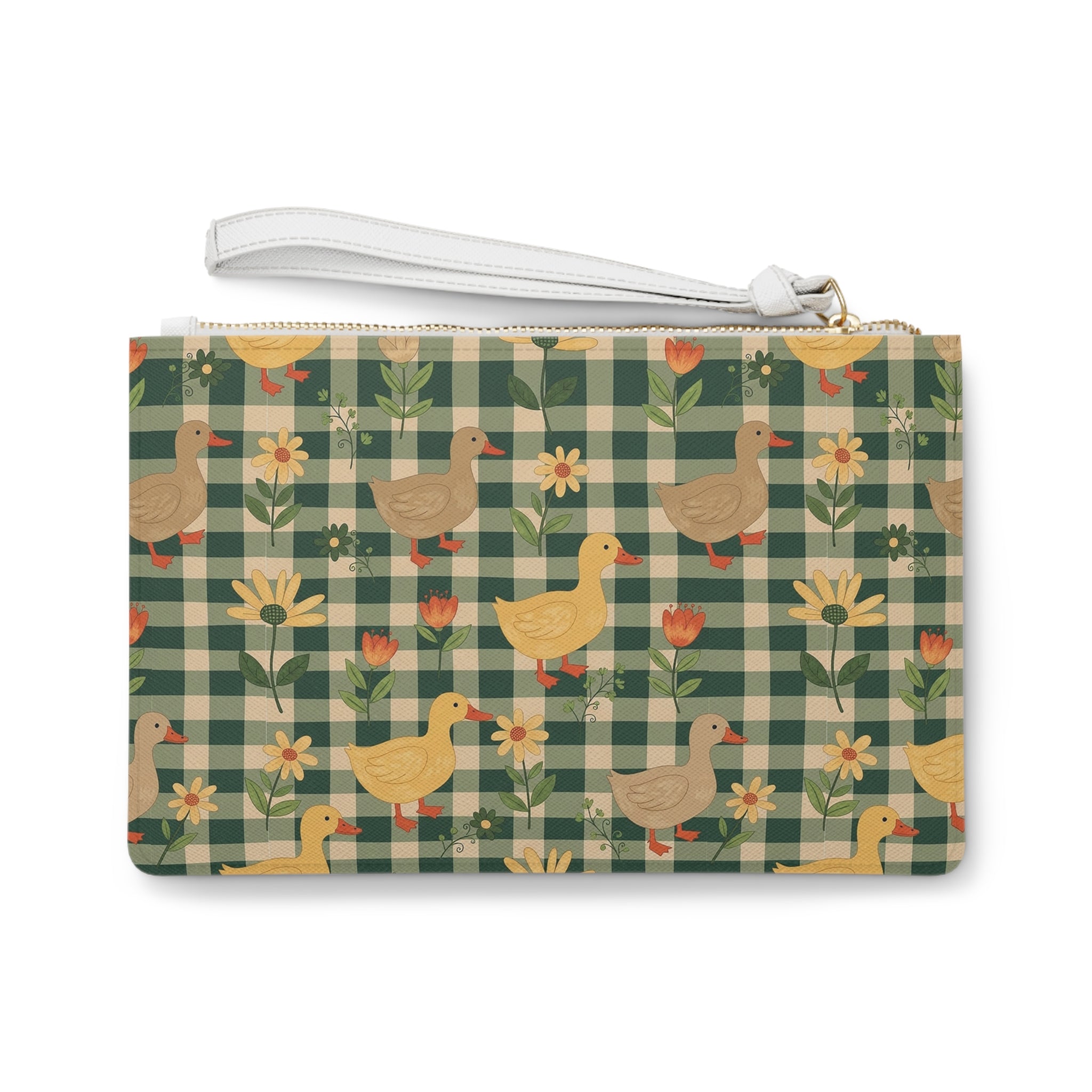 Gingham Goose Clutch Bag | Cottagecore Farmhouse Wristlet Purse | Goose Pattern Makeup Bag | Country Farm Animal Zipper Pouch | Homestead Gift