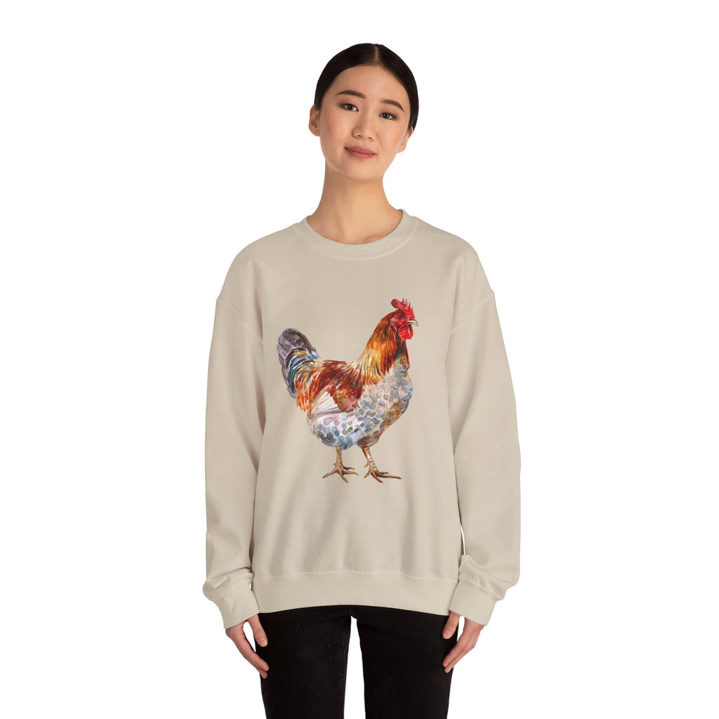 Easter Egger Rooster Sweatshirt – Farmhouse Chicken Crewneck, Colorful Ameraucana-Style Rooster Pullover, Homestead Apparel
