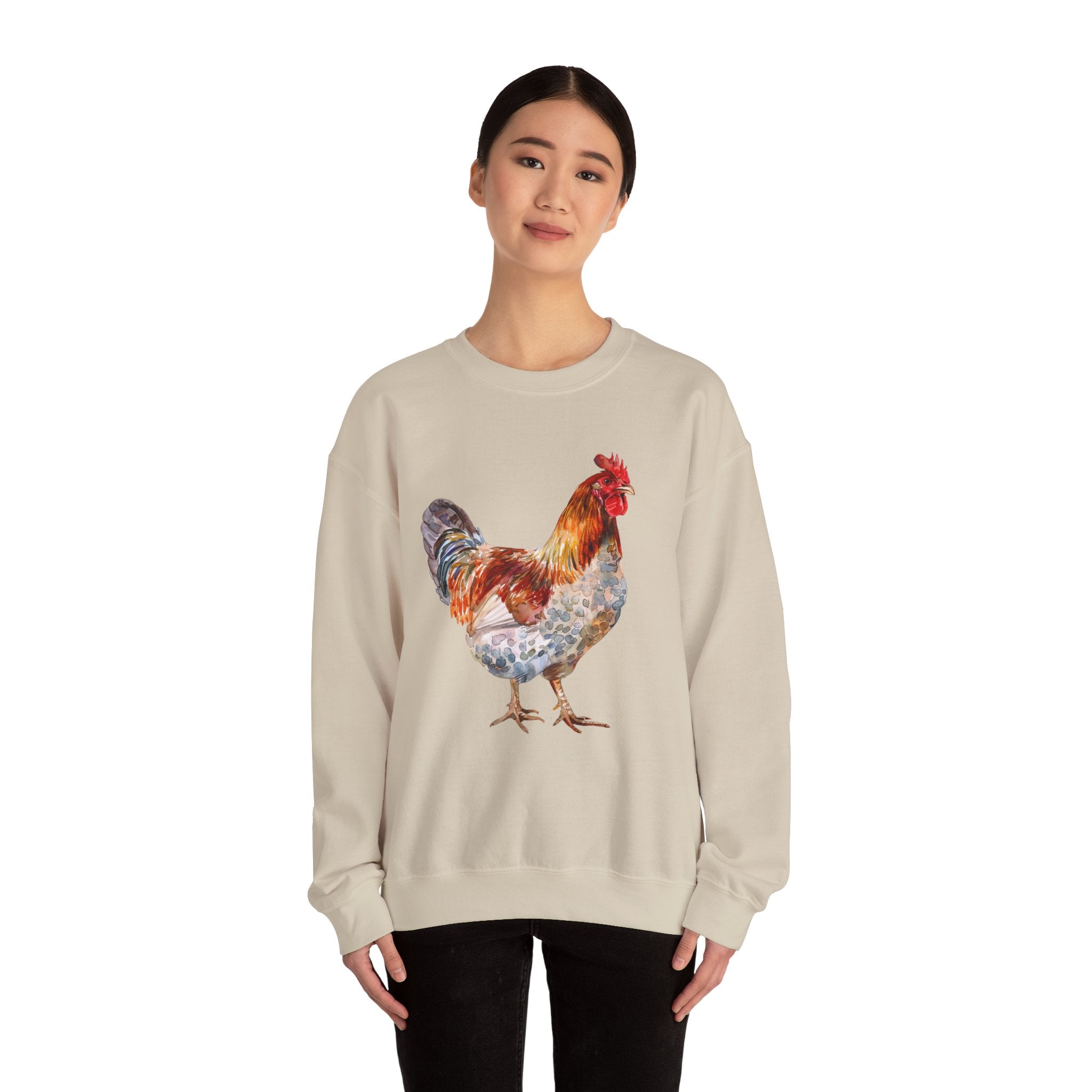 Easter Egger Rooster Sweatshirt – Farmhouse Chicken Crewneck, Colorful Ameraucana-Style Rooster Pullover, Homestead Apparel
