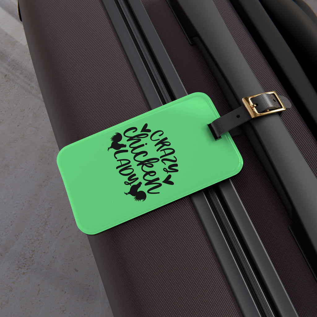 Green Crazy Chicken Lady Luggage Tag | Funny Chicken Travel Tag | Farm Girl Suitcase Identifier | Chicken Lover Travel Accessory | Gumpert Homestead