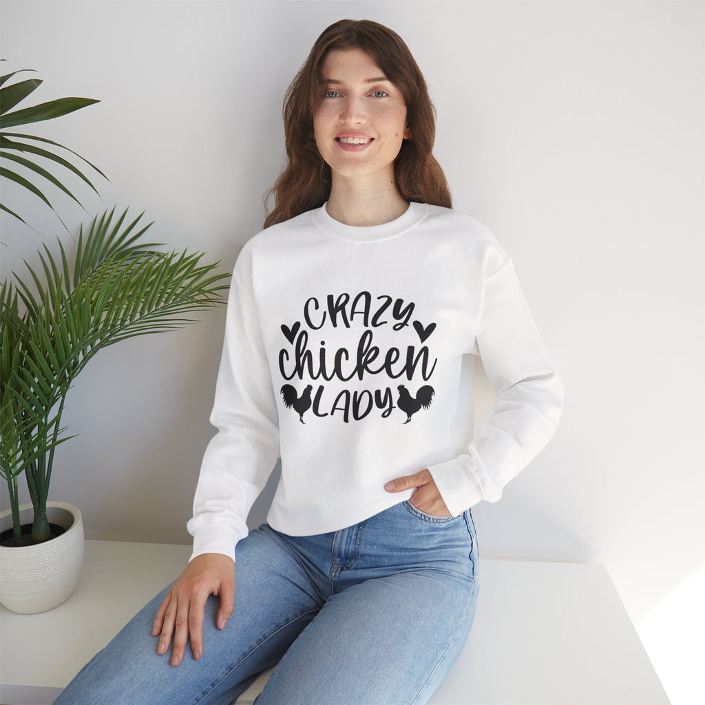 Crazy Chicken Lady Sweatshirt – Funny Chicken Mom Crewneck, Farmhouse Homestead Pullover, Unisex Gildan 18000