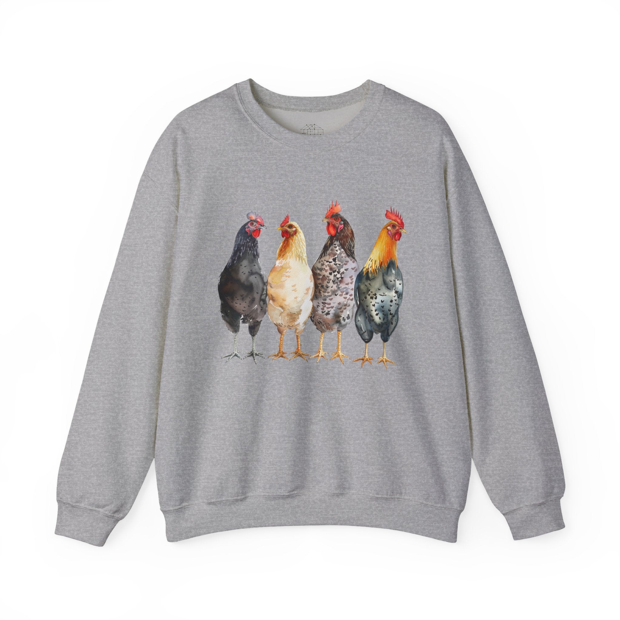 Chicken Flock Sweatshirt – Farmhouse Hen Lineup Crewneck, Cozy Homestead Chicken Mom Pullover, Unisex Gildan 18000