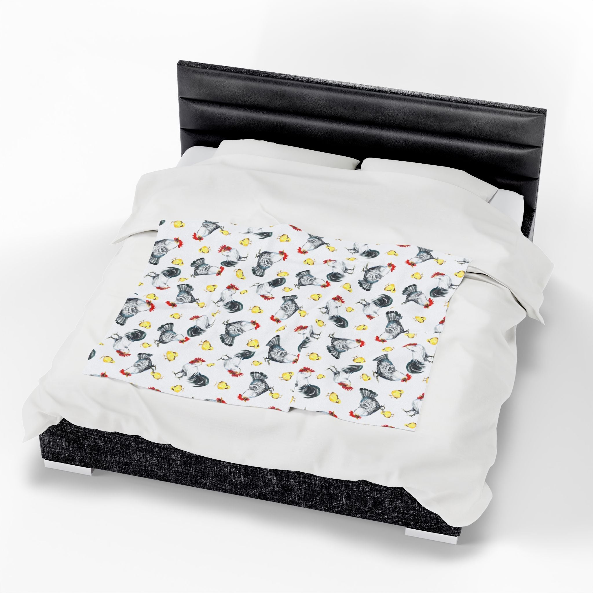 Chicken & Chicks Velveteen Plush Blanket – Farmhouse Rooster Throw, Cozy Country Cottagecore Home Decor