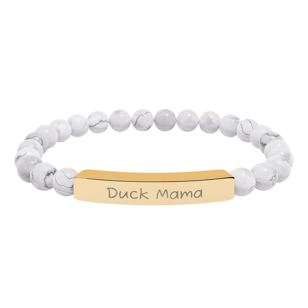 Duck Mama Natural Stone Stretch Bracelet – Engraved Duck Lover Jewelry, Farm Mom Gift, Rustic Homestead Bracelet