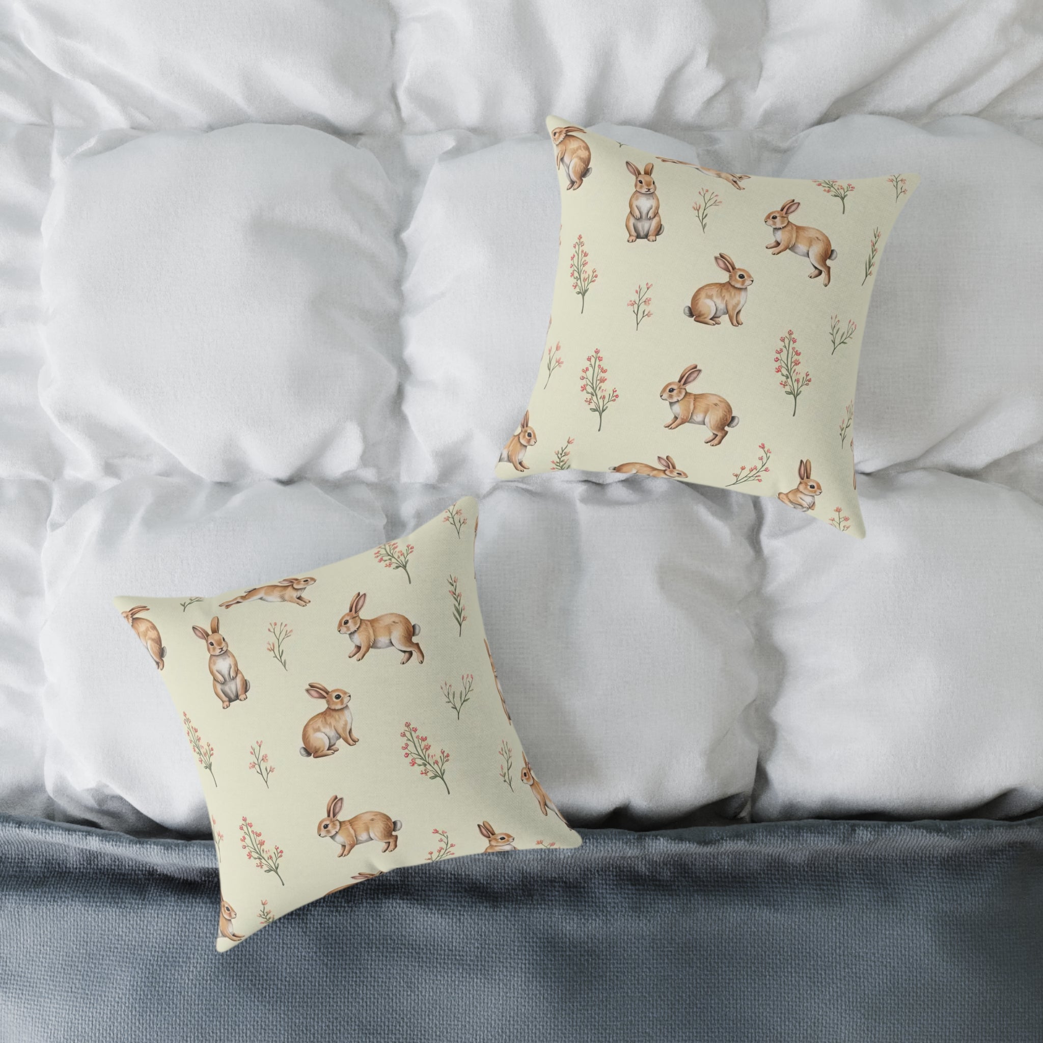 Cottagecore Bunny Throw Pillow | Rabbit Pattern Accent Pillow | Farmhouse Bunny Decor Cushion | Woodland Rabbit Home Decor | Gumpert Homestead