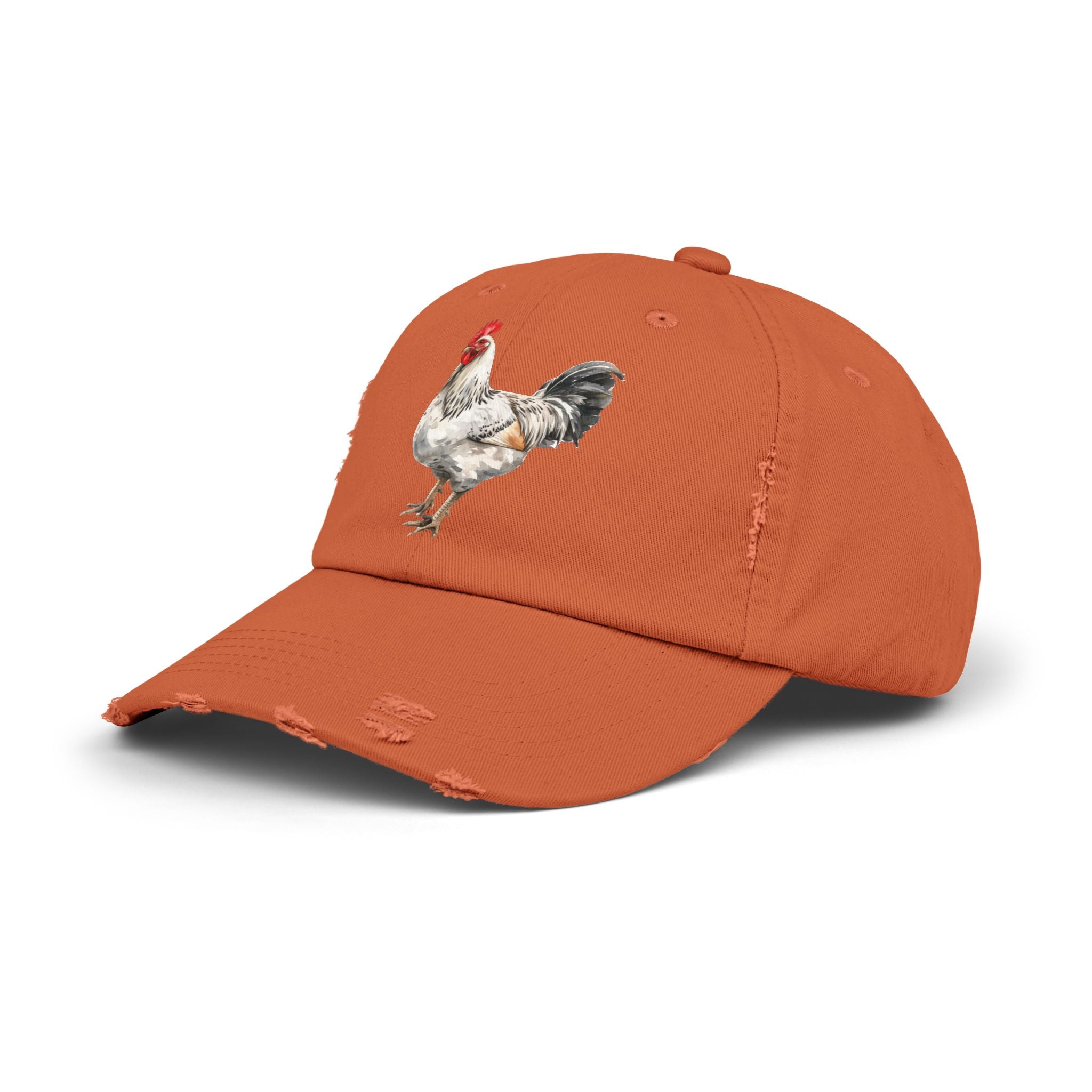 Speckled White Rooster Distressed Baseball Cap – Light Sussex Style Chicken Hat, Vintage Farm Rooster Cap, Backyard Chicken Keeper Gift