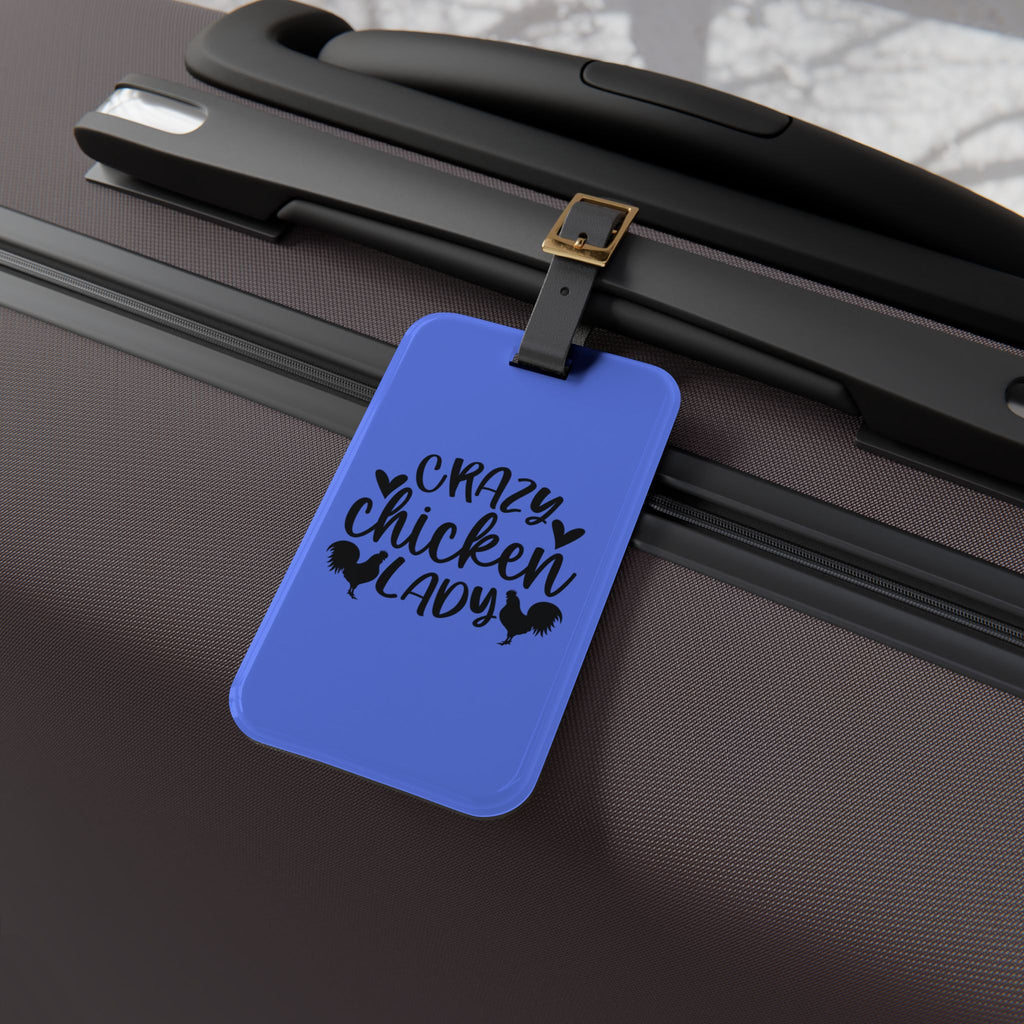 Dark Blue Crazy Chicken Lady Luggage Tag | Funny Chicken Travel Tag | Farm Girl Suitcase Identifier | Chicken Lover Travel Accessory | Gumpert Homestead