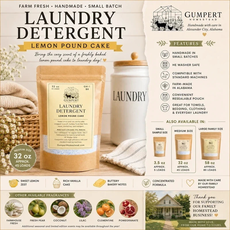 Lemon Pound Cake Laundry Detergent | Farmhouse Handmade Powder Soap | HE Safe | Natural Fresh Citrus Vanilla Scent | Gumpert Homestead