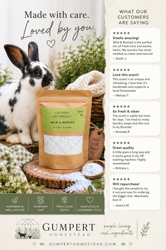 Wild & Rooted Handmade Laundry Detergent | Earthy Botanical Laundry Powder HE Washer Safe | Available in 3 Sizes