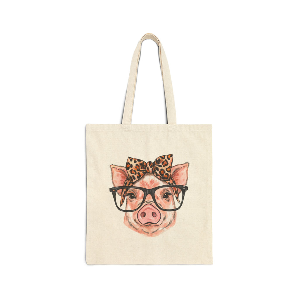 Cute Pig Tote Bag with Glasses & Bow – Pig Lover Canvas Bag, Farm Life Market Tote, Pig Mom Shopping Bag, Homestead Reusable Grocery Bag, Farm Animal Tote