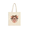 Cute Pig Tote Bag with Glasses & Bow – Pig Lover Canvas Bag, Farm Life Market Tote, Pig Mom Shopping Bag, Homestead Reusable Grocery Bag, Farm Animal Tote