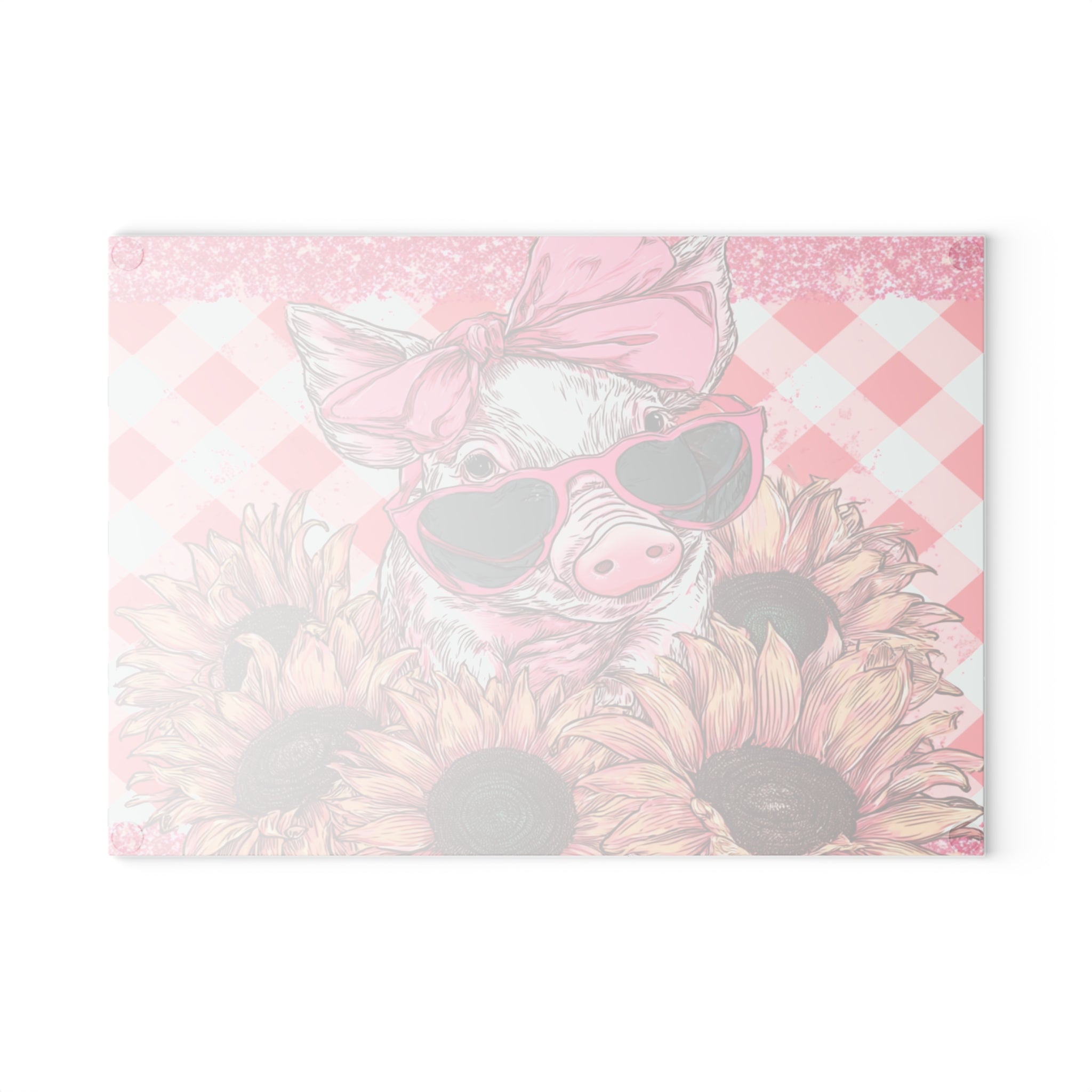 Pink Floral Pig Glass Cutting Board – Cute Farm Pig Kitchen Decor, Sunflower Pig Cutting Board, Farmhouse Country Kitchen Gift