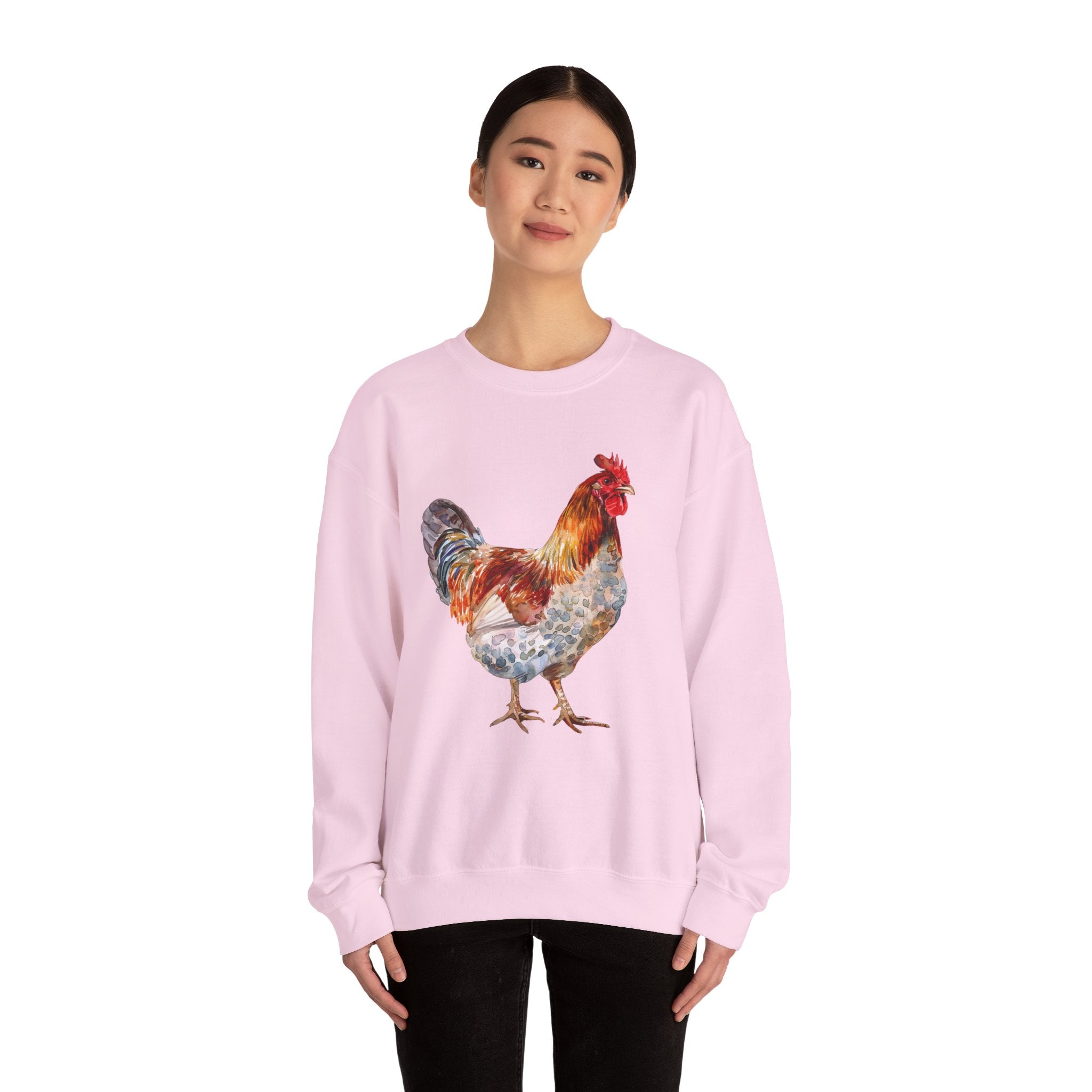 Easter Egger Rooster Sweatshirt – Farmhouse Chicken Crewneck, Colorful Ameraucana-Style Rooster Pullover, Homestead Apparel