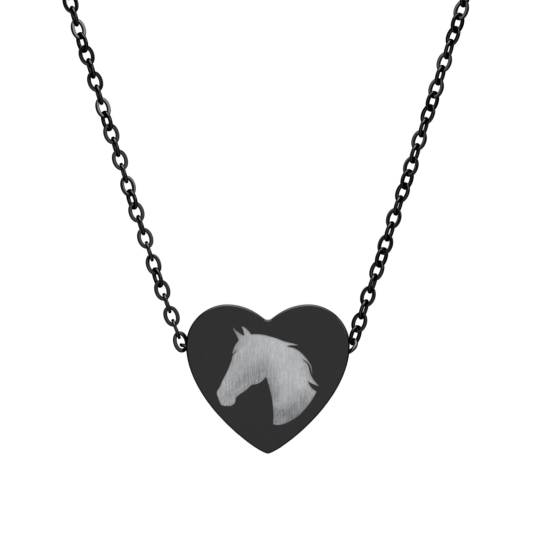 Horse Head Heart Necklace | Equestrian Horse Lover Jewelry | Engraved Stainless Steel Heart Pendant | Cowgirl Ranch Horse Gift