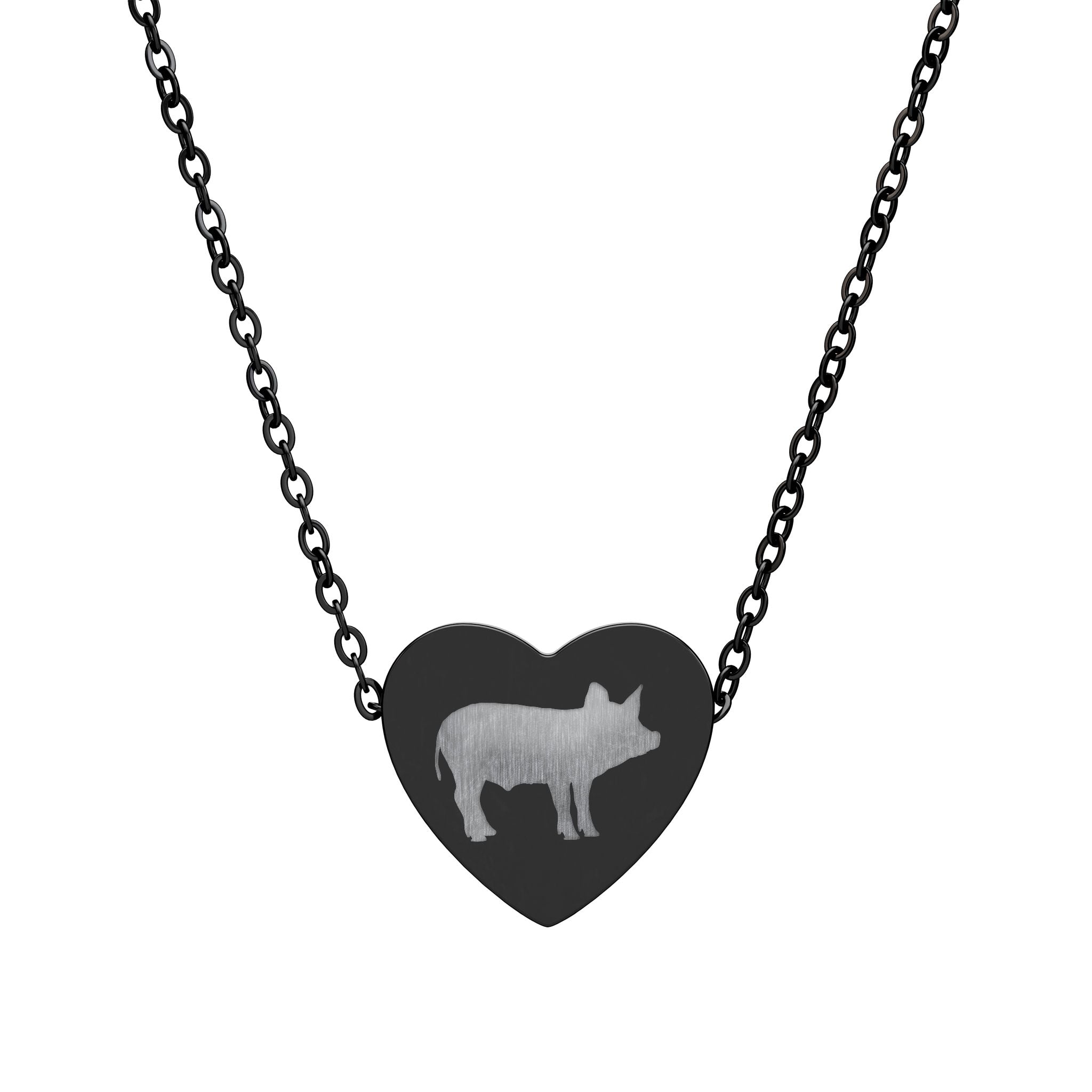 Pig Heart Necklace – Farm Pig Jewelry, Pig Lover Gift, Homestead Necklace, Mini Pig Pendant, Farm Animal Jewelry, Stainless Steel Engraved Heart Necklace