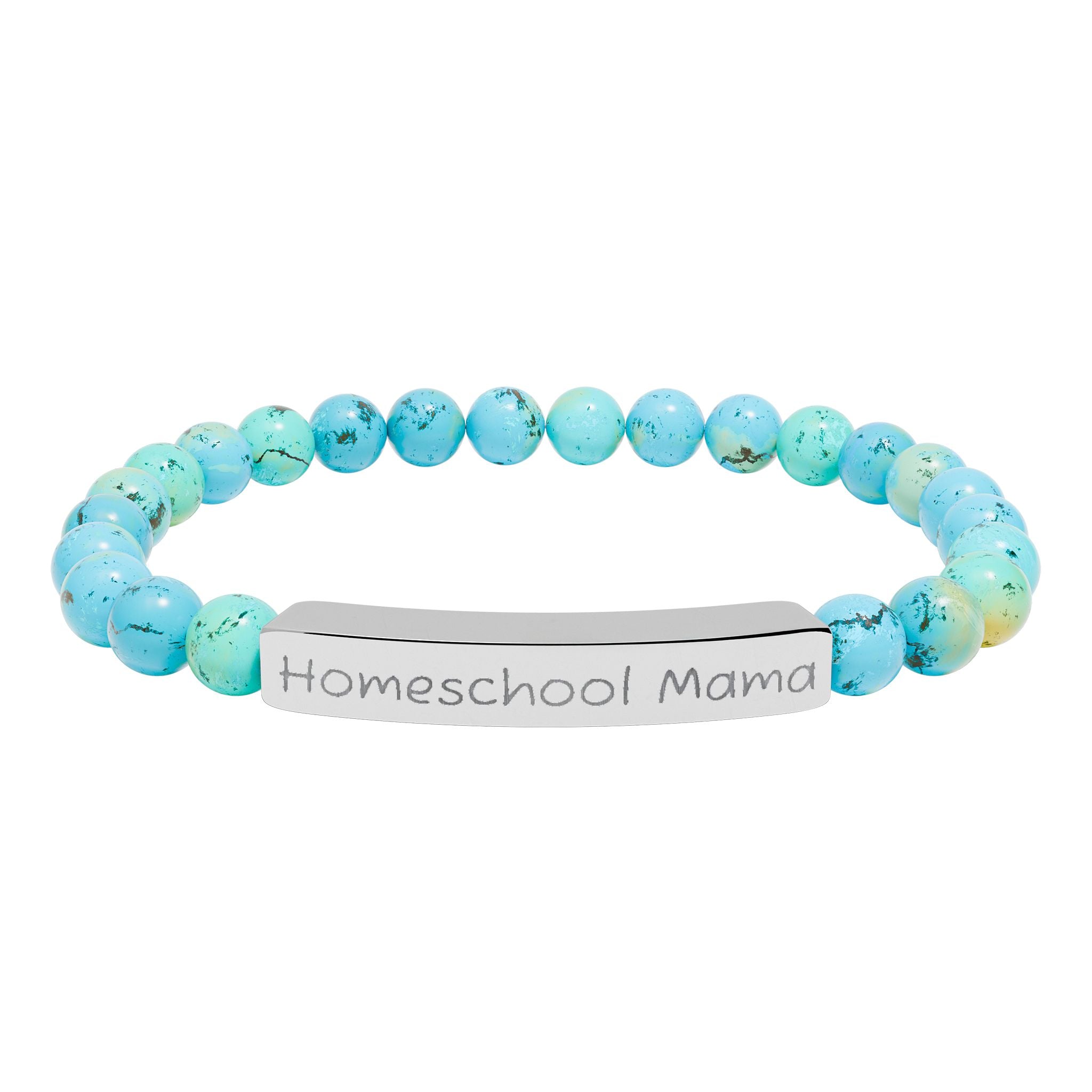 Homeschool Mama Natural Stone Stretch Bracelet – Engraved Mom Jewelry, Homeschool Gift, Rustic Farmhouse Bracelet