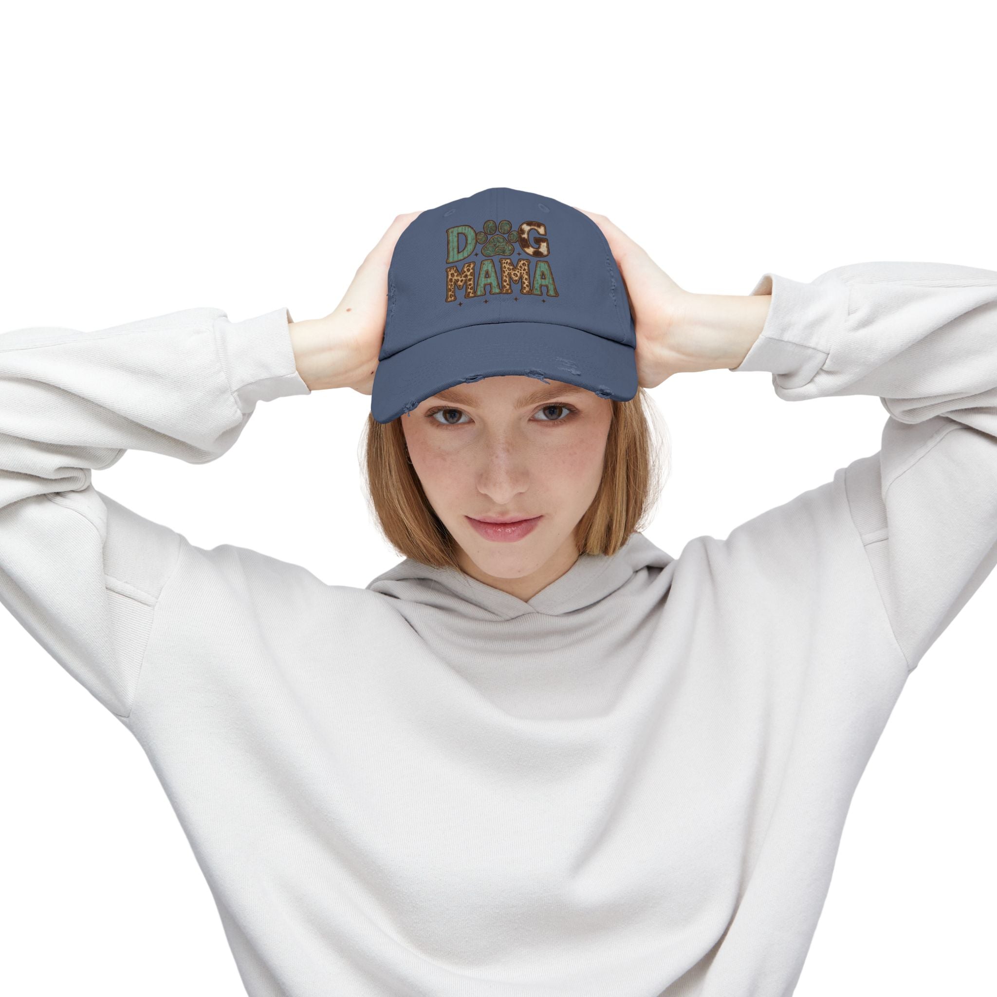 Dog Mama Distressed Baseball Cap – Vintage Dog Mom Hat, Farmhouse Pet Lover Cap, Washed Cotton Casual Hat