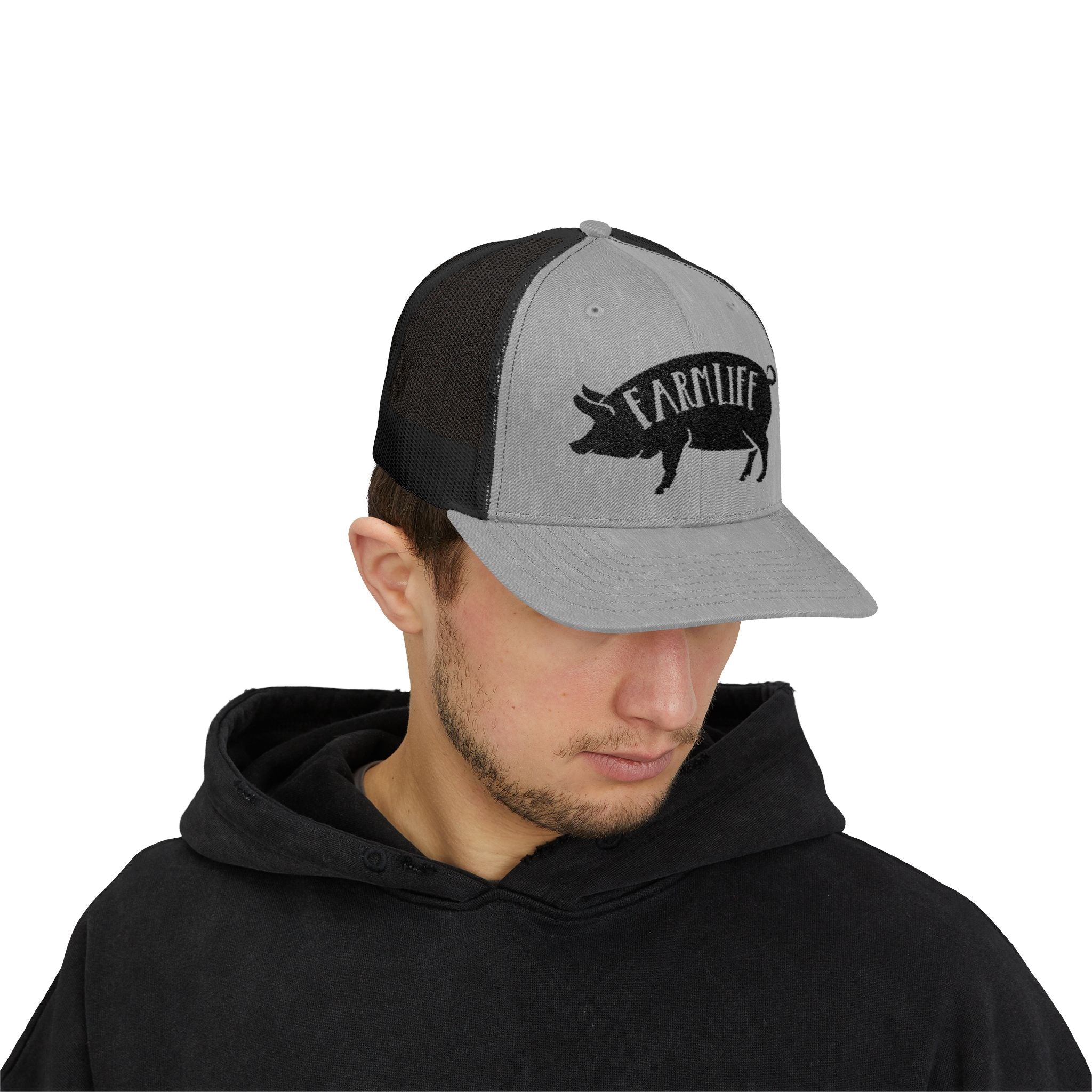 Farm Life Pig Snapback Trucker Hat – Rustic Farm Trucker Cap, Homestead Hat, Pig Lover Farm Cap, Country Lifestyle Mesh Hat