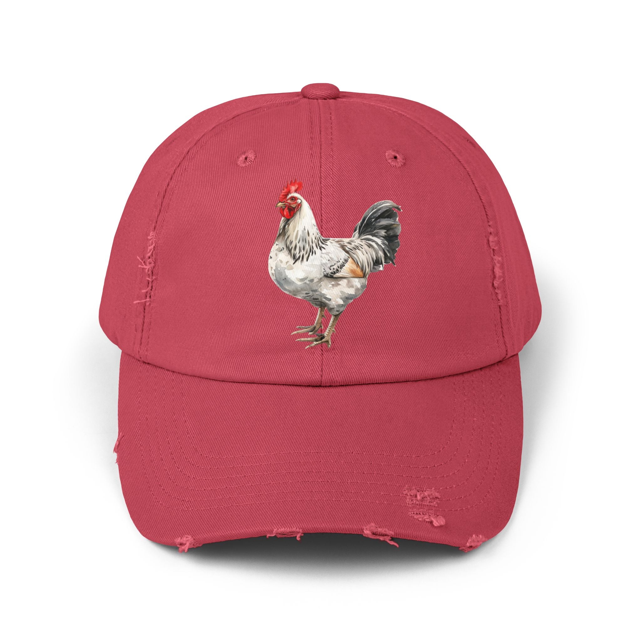 Speckled White Rooster Distressed Baseball Cap – Light Sussex Style Chicken Hat, Vintage Farm Rooster Cap, Backyard Chicken Keeper Gift