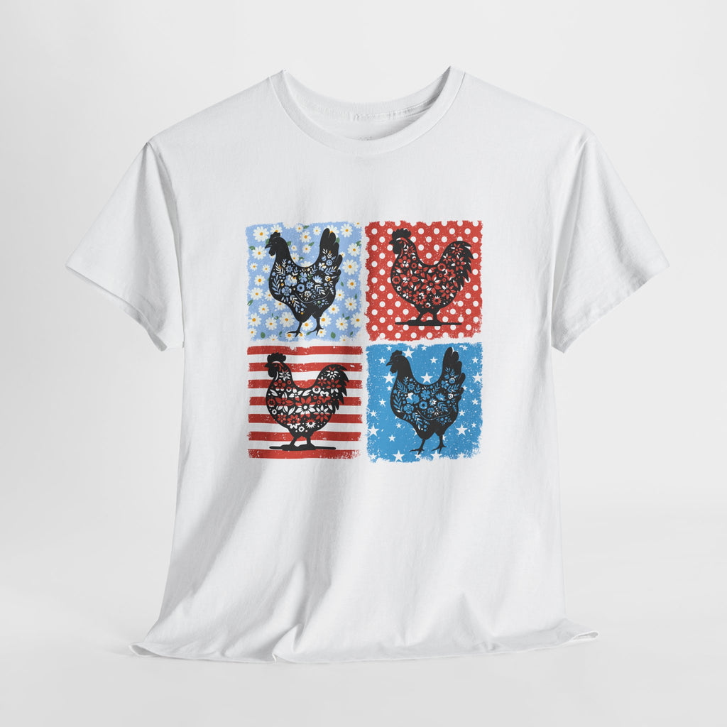 Patchwork Chicken Farm T-Shirt | Farmhouse Hen Graphic Tee | Patriotic Chicken Shirt | Country Homestead Apparel | Backyard Chicken Lover Gift