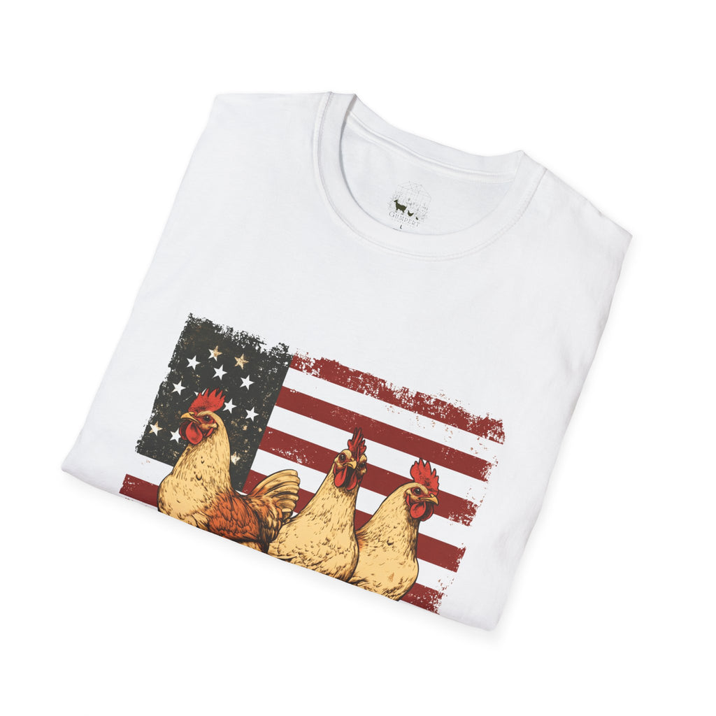 American Flag Chickens T-Shirt – American Flag Hen Shirt, Farm Life Tee, 4th of July Chicken Shirt, Backyard Chicken Keeper Gift, Homestead Farm Apparel