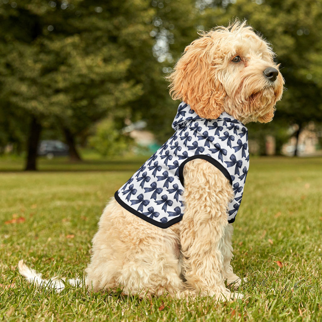 Navy Coquette Bows Cute Pet Hoodie - Adorable Puppy Sweater, Small Dog Outfit, Furry Friend Gift, Pet Apparel, Animal Lover Present