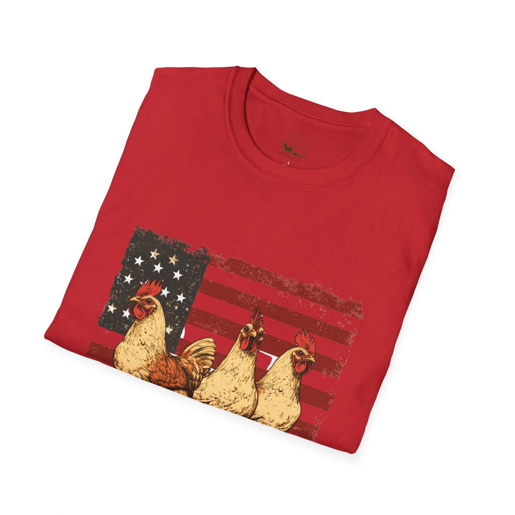 American Flag Chickens T-Shirt – American Flag Hen Shirt, Farm Life Tee, 4th of July Chicken Shirt, Backyard Chicken Keeper Gift, Homestead Farm Apparel