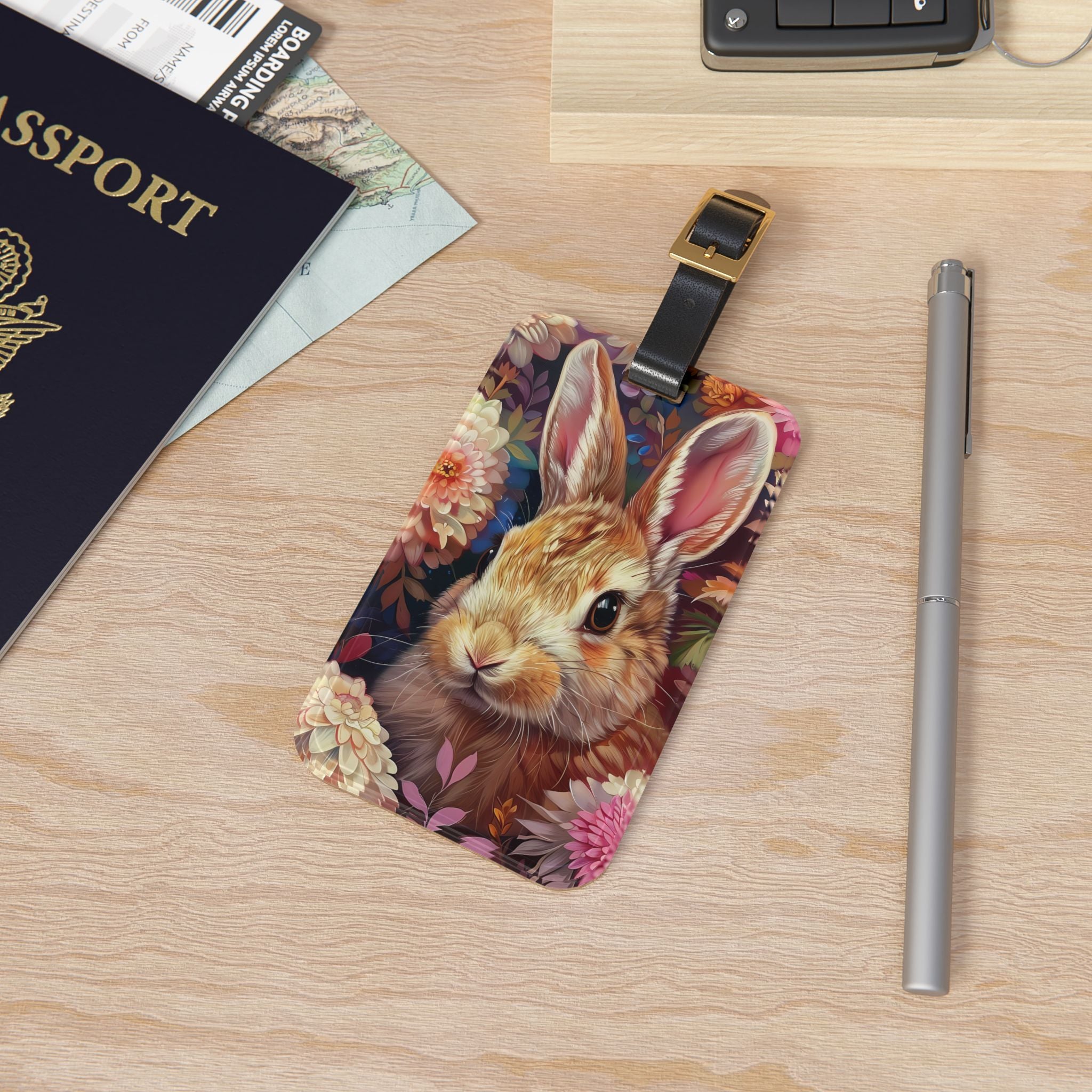 Floral Bunny Luggage Tag | Cottagecore Rabbit Travel Accessory | Woodland Bunny Suitcase Tag | Rustic Bag Identifier | Gumpert Homestead
