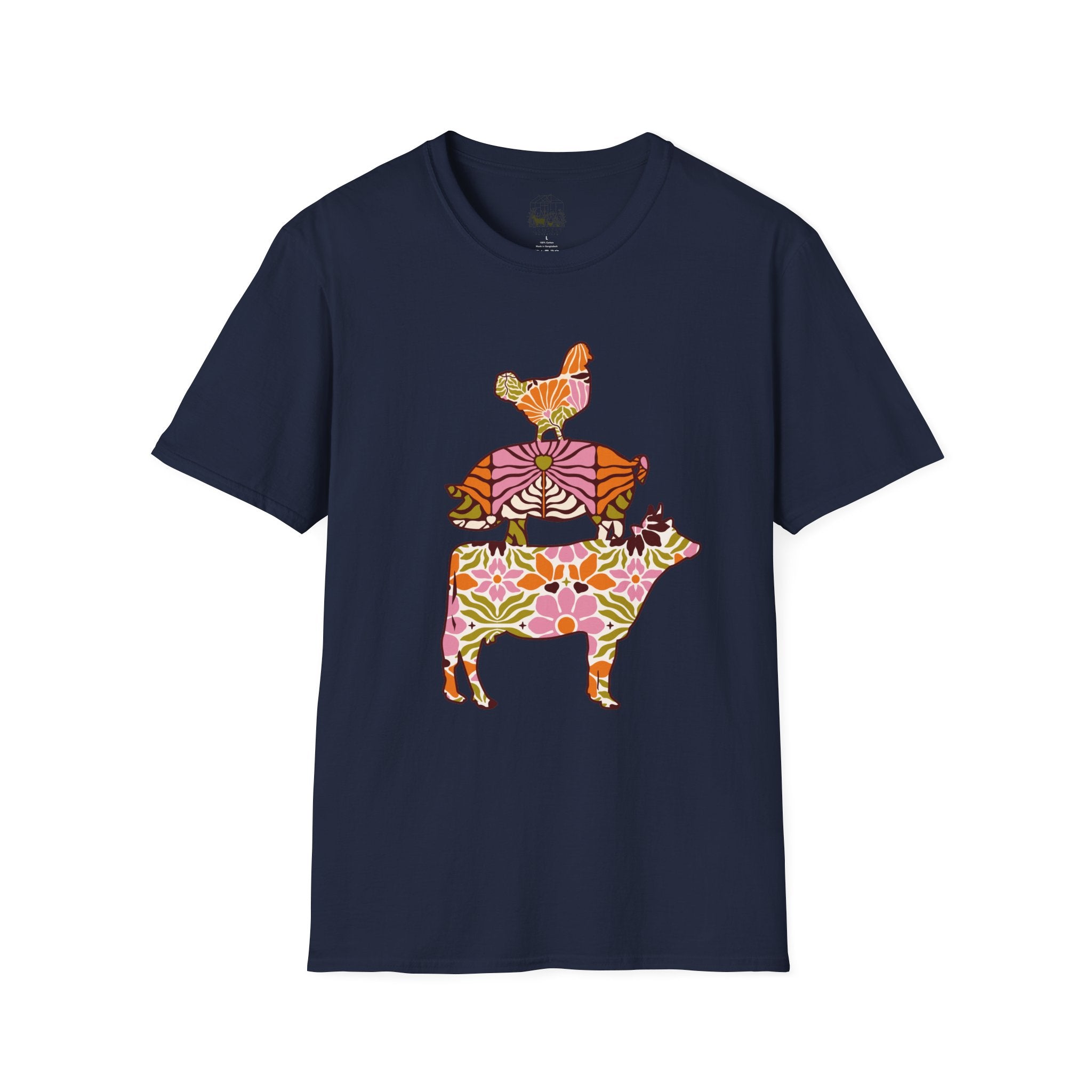 Floral Pig Stack T-Shirt – Cute Farm Pig Shirt, Cottagecore Pig Graphic Tee, Farm Life Animal Shirt, Homestead Apparel, Pig Lover Gift