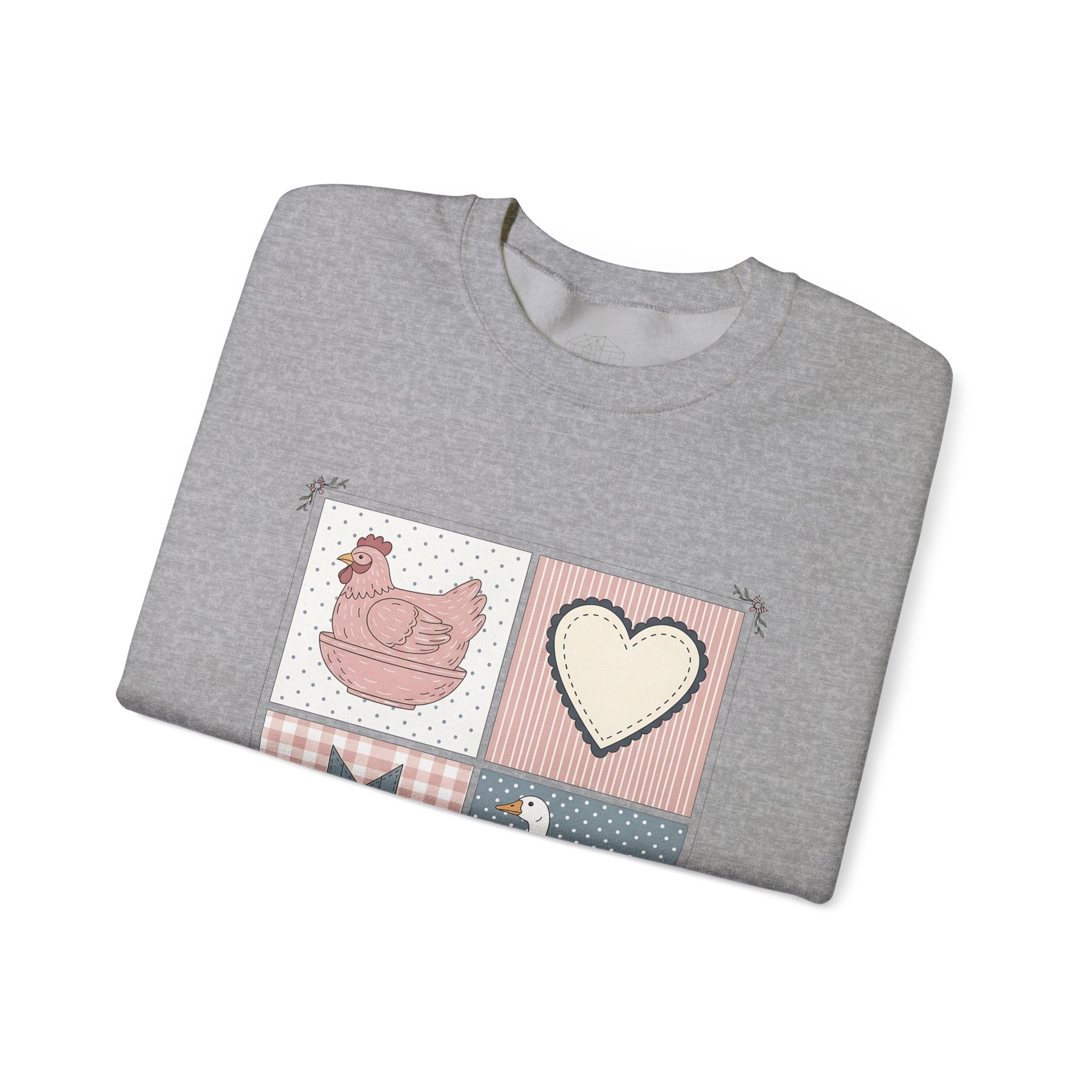 Cottagecore Chicken Patchwork Sweatshirt – Farmhouse Chicken & Goose Crewneck, Cozy Country Homestead Pullover