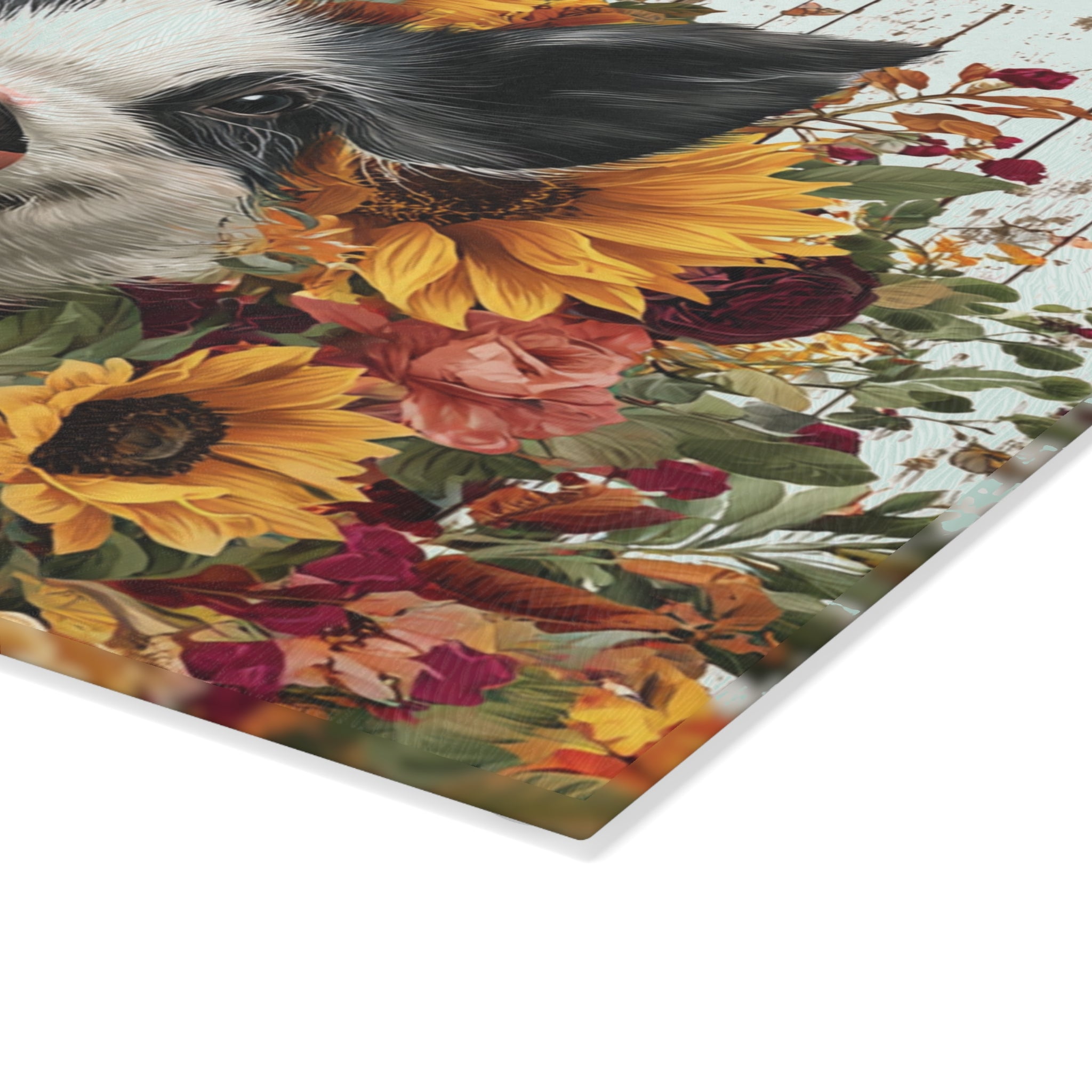 Sunflower Pig Glass Cutting Board – Rustic Farm Pig Kitchen Decor, Floral Farmhouse Cutting Board, Country Homestead Kitchen Gift