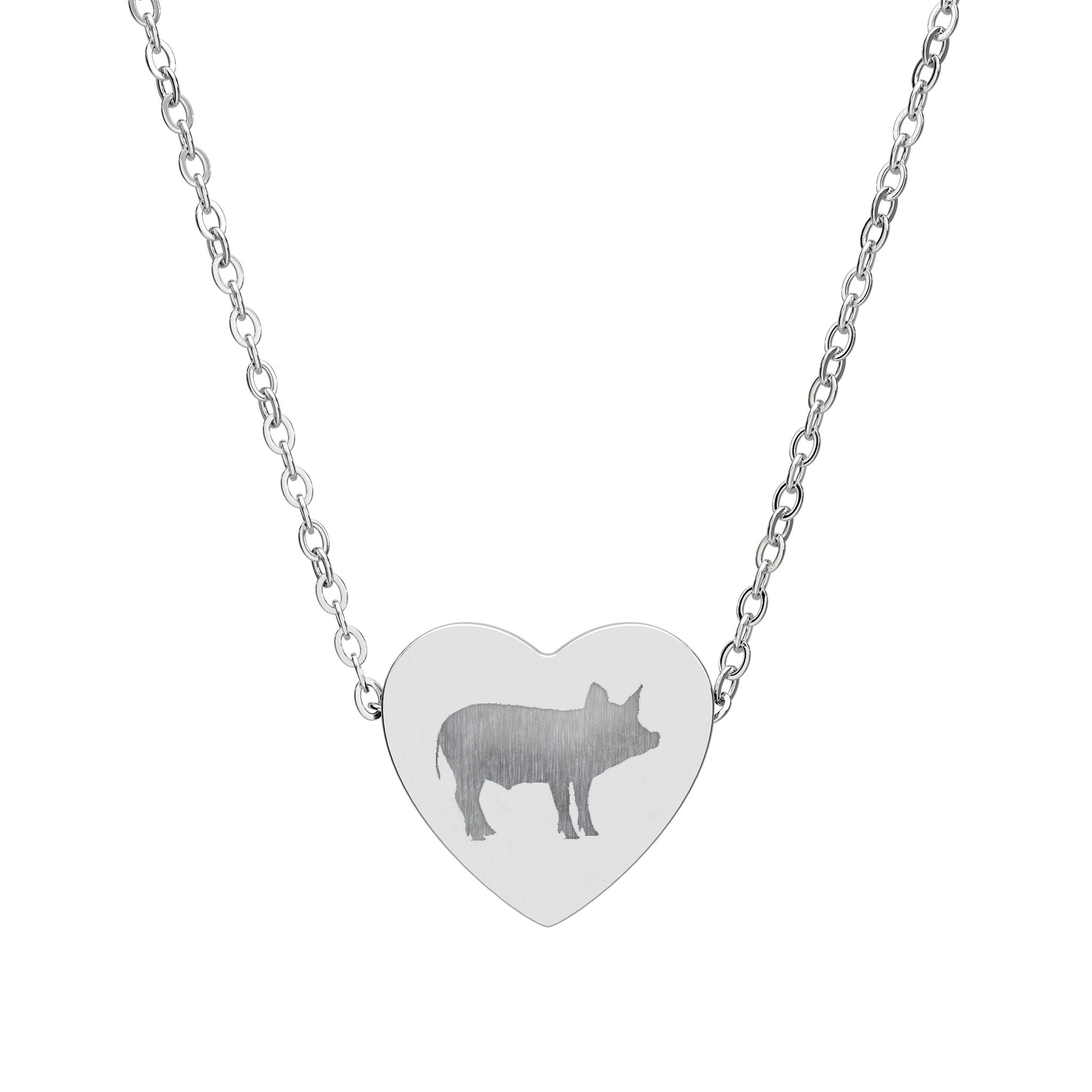 Pig Heart Necklace – Farm Pig Jewelry, Pig Lover Gift, Homestead Necklace, Mini Pig Pendant, Farm Animal Jewelry, Stainless Steel Engraved Heart Necklace