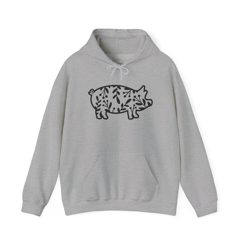Floral Pig Silhouette Hoodie – Farm Life Sweatshirt, Pig Lover Pullover, Homestead Hoodie, Mini Pig Apparel, Farm Animal Hoodie, Country Living Unisex Hoodie