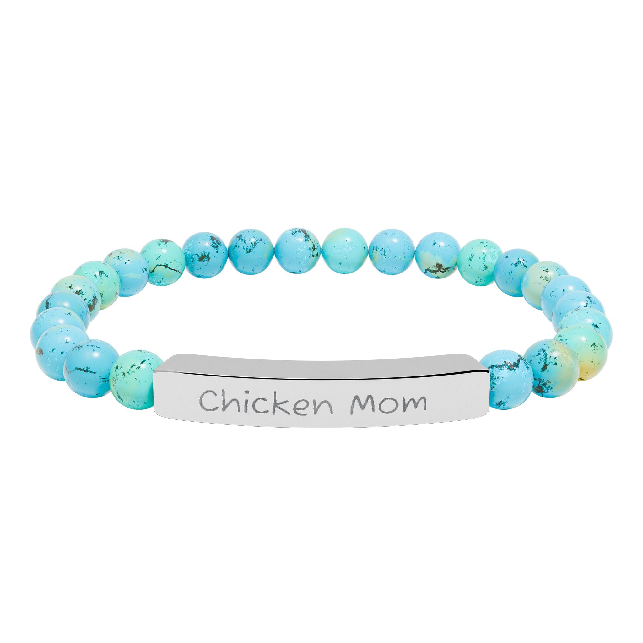 Chicken Mom Natural Stone Stretch Bracelet – Engraved Farm Jewelry, Backyard Chicken Lover Gift, Rustic Homestead Bracelet