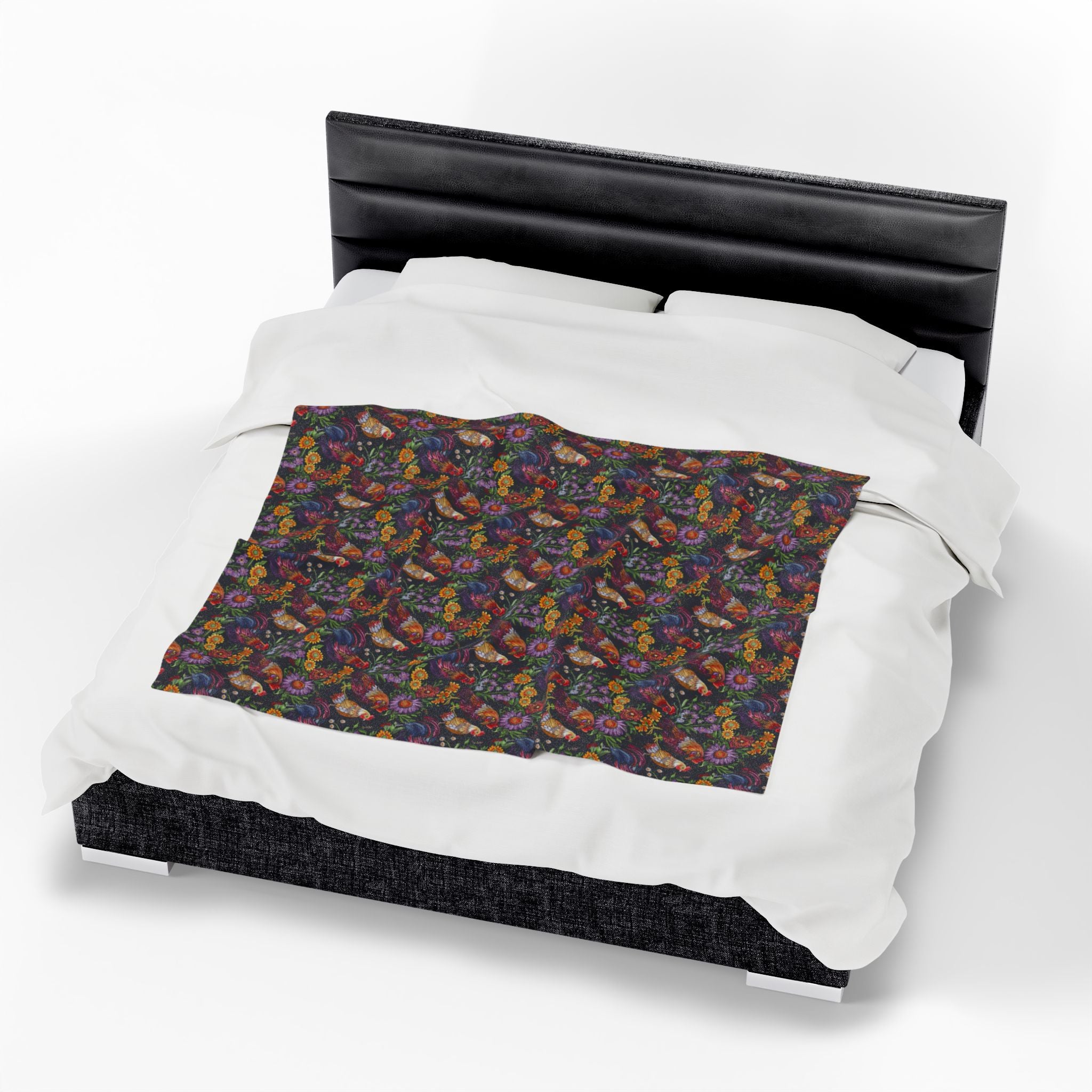 Night Game Chickens Velveteen Plush Blanket Vintage Chicken Farmhouse Throw, Cozy Cottagecore Country Home Decor