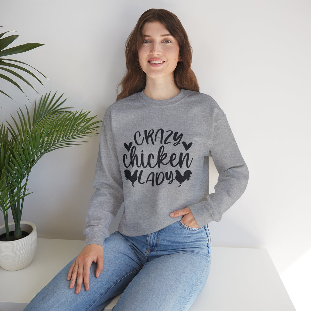 Crazy Chicken Lady Sweatshirt – Funny Chicken Mom Crewneck, Farmhouse Homestead Pullover, Unisex Gildan 18000