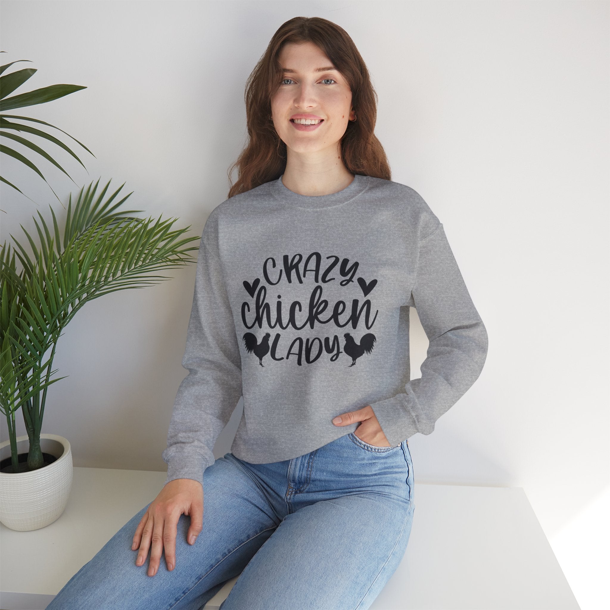 Crazy Chicken Lady Sweatshirt – Funny Chicken Mom Crewneck, Farmhouse Homestead Pullover, Unisex Gildan 18000
