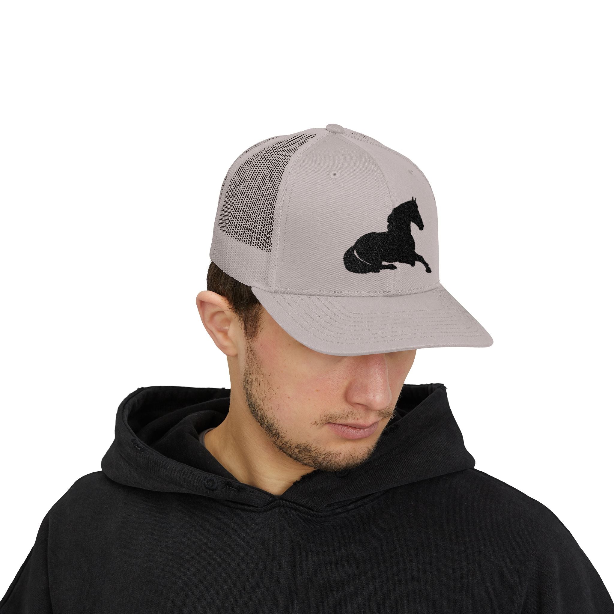 Resting Horse Trucker Hat | Laying Horse Silhouette Mesh Snapback Cap | Western Ranch Horse Lover Hat | Rustic Farm Life Cowboy Cowgirl Cap